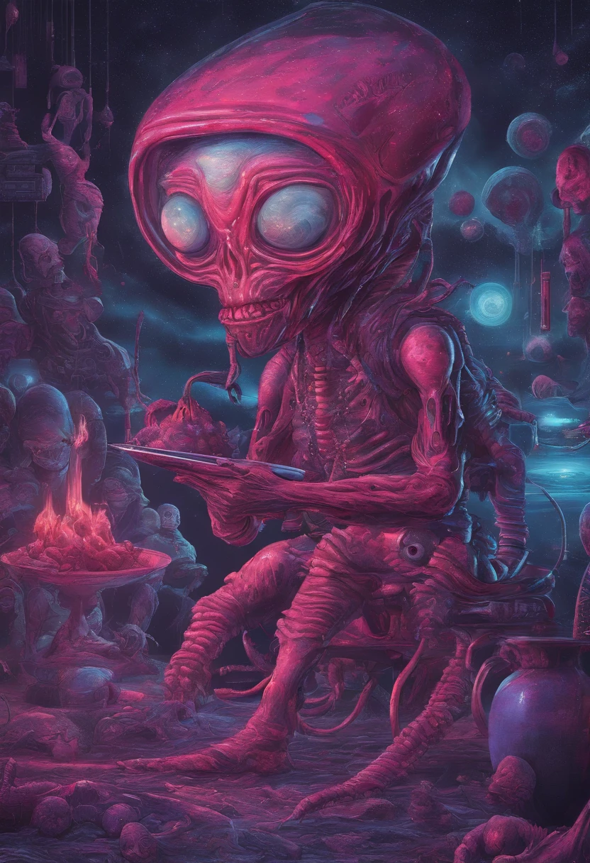 Satanic baby eating Chabad Lubavitch Vril, Intertel, Solomon Demons, having Sabat baby feasting together causing mass genocide, democide, suffering and pain to the people of earth, ball point pen drawing by juan francisco casas, digital painting by wataboku, illustration by Mai Yoneyama, traditional painting by Ambika Devi, trending in artstation, surreal lighting and galaxy back drop lighting and sharp contrasts, vibrant colors and highly detailed characters, featured in trending artstation 3D art