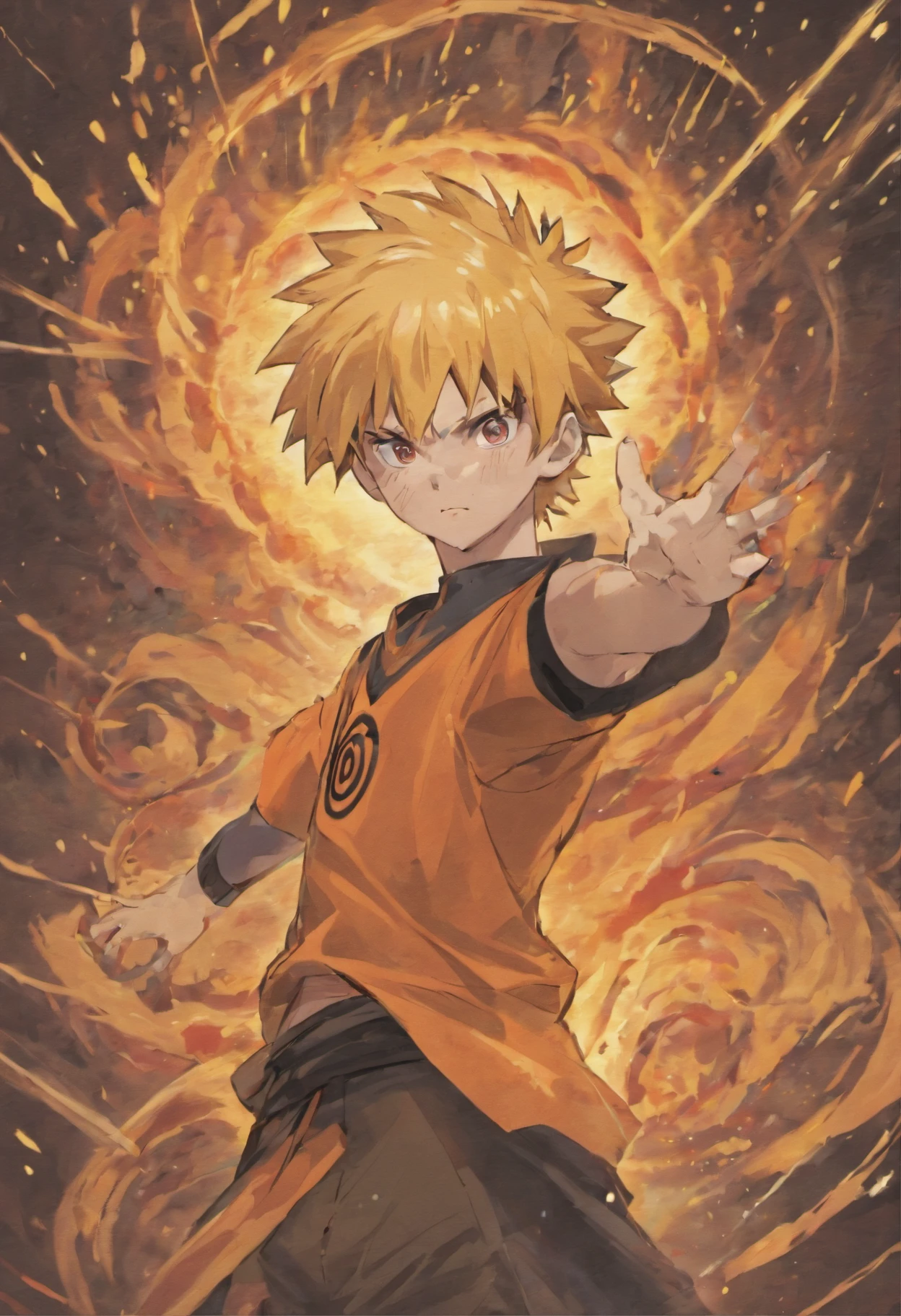 design de camisetas, naruto uzumaki, master part, vetor, colorida, flat illustration, fundo preto dragon in background
