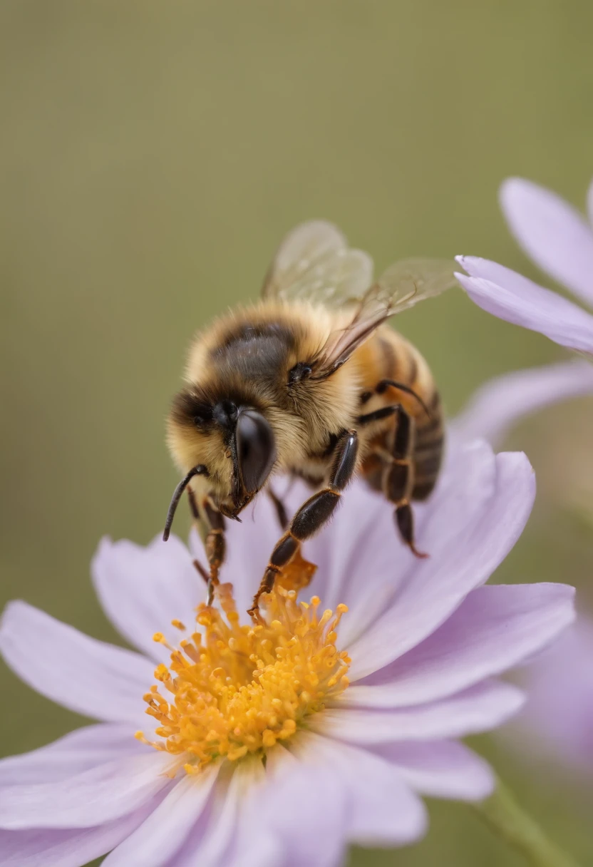 A bee collecting honey from a flower, macro photography, close-up, very high quality image, masterpiece, 8k, ultra hd quality, high details, ultra sharpness