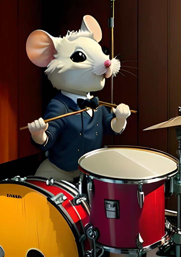 Cute mouse beating drums