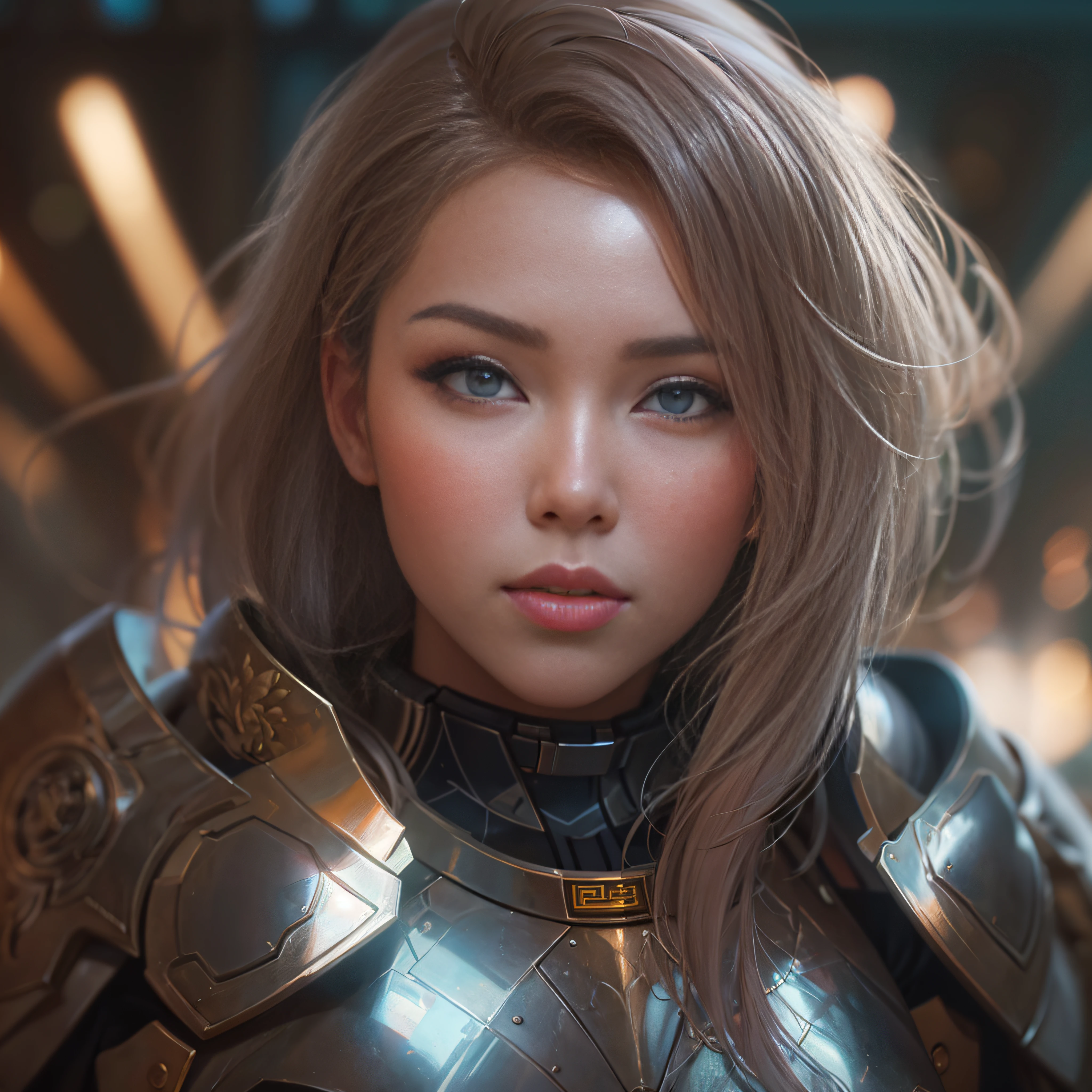 Close up portrait of woman in armor suit, medium close - up ( mcu ), 8k artgerm bokeh, wojtek fus, ig model | ArtGerm, ross tran 8 k, by ruan jia and stanley artgerm, Jason Chan, Cinematic. leng jun, by Yang J, yangjun chen 、huge tit