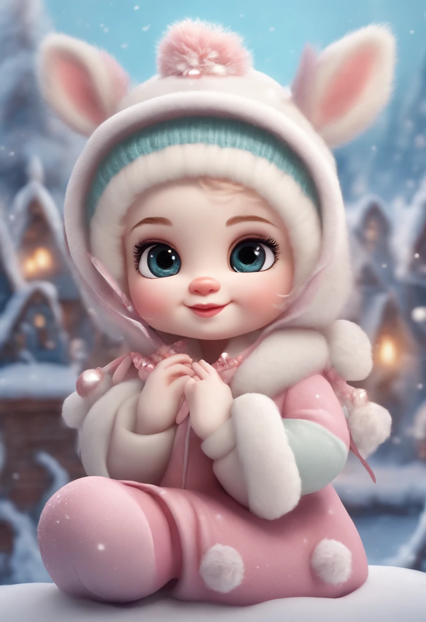 boneco de neve cartoon cute, com Buchecha a rosada, feliz, cute, 8k perfeito nos detalhes