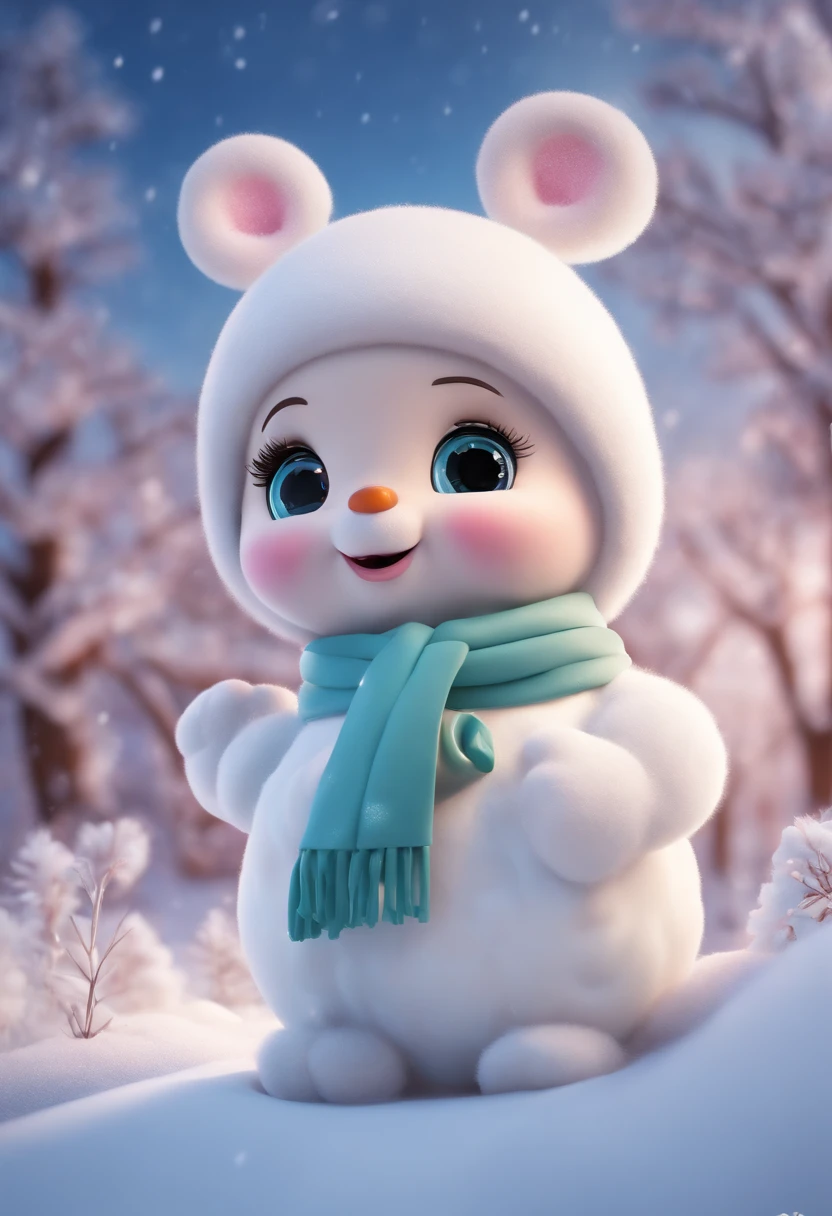 boneco de neve cartoon cute, com Buchecha a rosada, feliz, cute, 8k perfeito nos detalhes