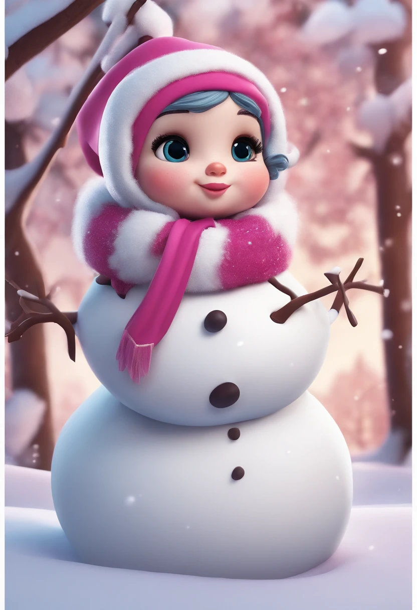 boneco de neve cartoon cute, com Buchecha a rosada, feliz, cute, 8k perfeito nos detalhes