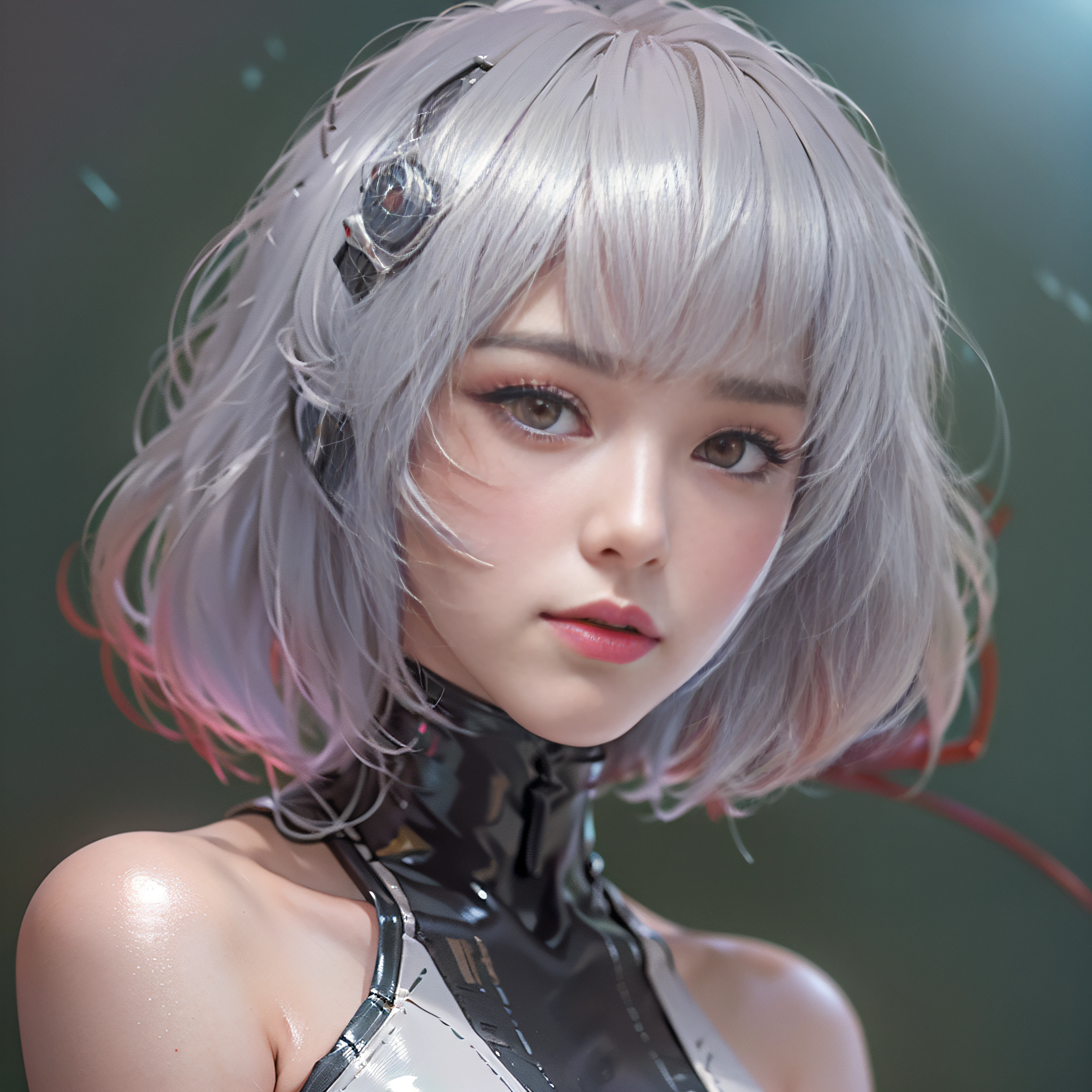 masutepiece,NSFW,((Whole body:1.1))))), (Realistic),Photore, Best Quality, 1 female,(tall)),ear covers,(((Rei Ayanami, Plug set 00)))), ((((Red Eyes,Beautiful face, Beautiful eyes))), (Cute face)), Moist eyes, Face,Detal Face, Detail lips, Detail Eyes, (long eyelashes), Double eyelids, (Seductive smile), ( (Gentle eyes, Fleeting expression)),(Rubber set with intense metallic luster and smooth surface), (((((Sexy Skinny Metallic Gloss Rubber Set)))), (Thick black lines)))), from the bottom, (Upright), (Carmelte), (Smooth body lines)), Light Shorthair, (((pale thin eyebrows)), Beautiful hair, (large round chest), The small logo pattern on the chest is zero, mechasuit, elongated waist, White skin, (Turning Pose), ((nigh sky, Spaceship)), (Face and eye details: 1.1), feeling of solitude, blush, (Shy)), Very delicate and beautiful girl, The small logo pattern on the chest is zero, Standing, (((Foot closed position)), (TO8 Contrast Style), A small egg-shaped psychosensory device on the side of the head、huge tit