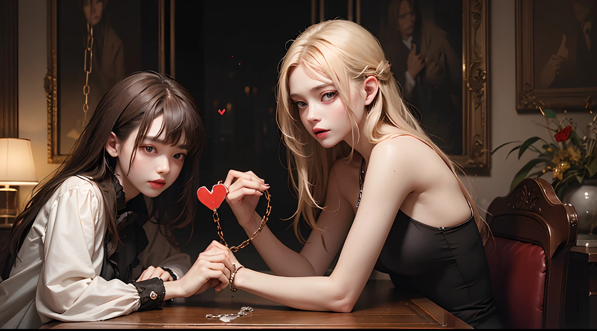 Actual broken heart chained together with two souls stuck inside of the broken heart. 8k resolution album cover