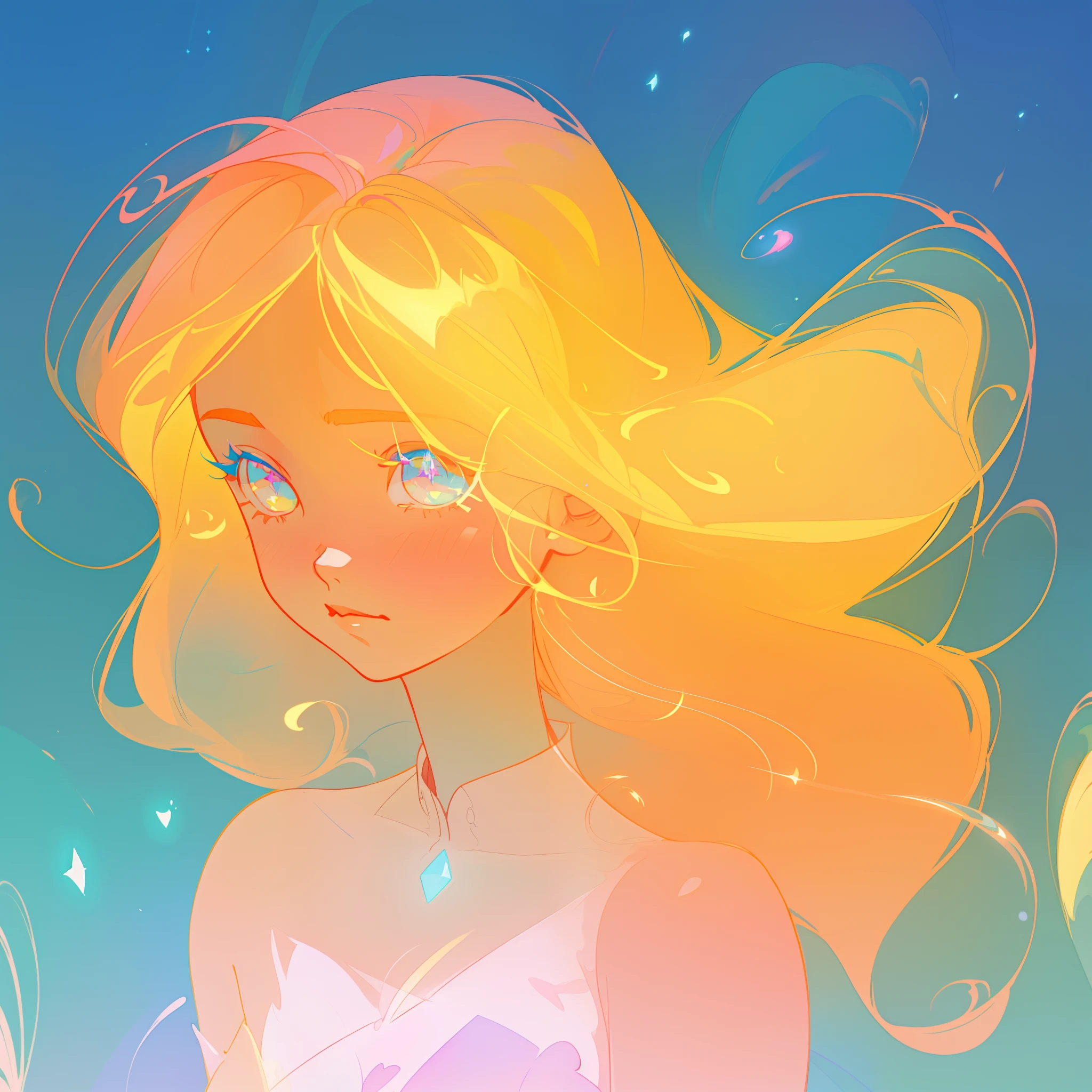 beautiful anime girl, portrait, vibrant pastel colors, (colorful), magical lights, long flowing colorful hair, inspired by Glen Keane, inspired by Lois van Baarle, disney art style, by Lois van Baarle, glowing aura around her, by Glen Keane, jen bartel, glowing lights! digital painting, flowing glowing hair, glowing flowing hair, beautiful digital illustration, fantasia background, whimsical, magical, fantasy, beautiful face, ((masterpiece, best quality)), intricate details, highly detailed, sharp focus, 8k resolution, sparkling detailed eyes, liquid watercolor