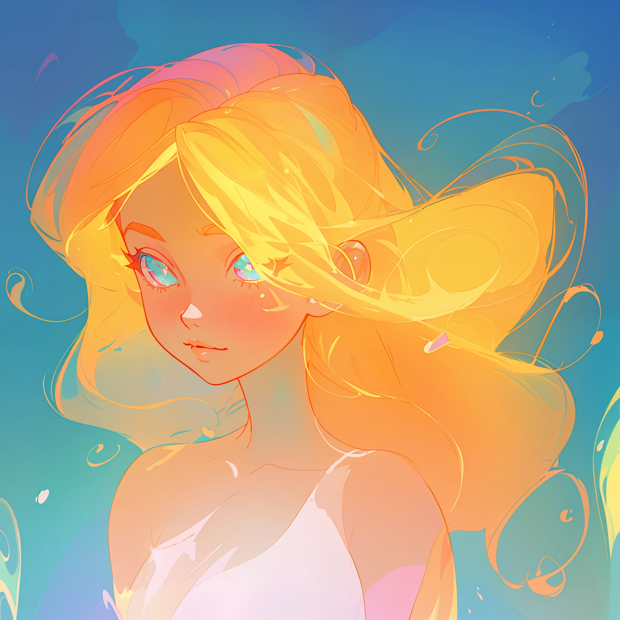 beautiful anime girl, portrait, vibrant pastel colors, (colorful), magical lights, long flowing colorful hair, inspired by Glen Keane, inspired by Lois van Baarle, disney art style, by Lois van Baarle, glowing aura around her, by Glen Keane, jen bartel, glowing lights! digital painting, flowing glowing hair, glowing flowing hair, beautiful digital illustration, fantasia background, whimsical, magical, fantasy, beautiful face, ((masterpiece, best quality)), intricate details, highly detailed, sharp focus, 8k resolution, sparkling detailed eyes, liquid watercolor
