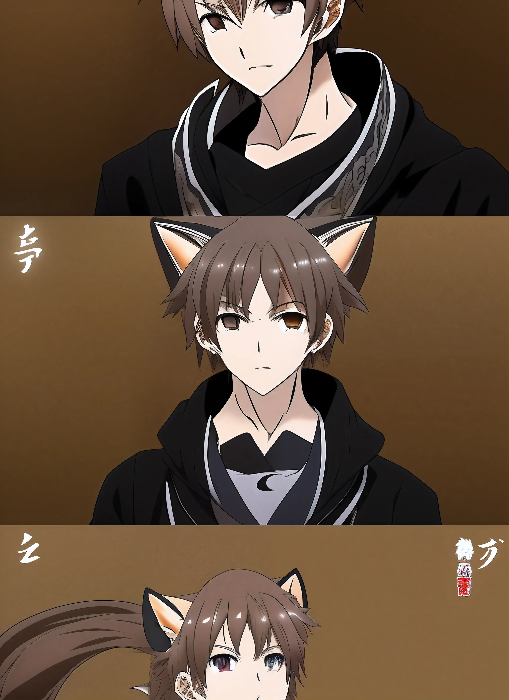 Seozaki is a 21 year old kitsune-male Demi-Human that is 183 centimetres tall , Seozaki has brown-furred fox ears on his head that point upwards with a crook, he also has a long brown fox tail, giving him an overall resemblance of a fox.
