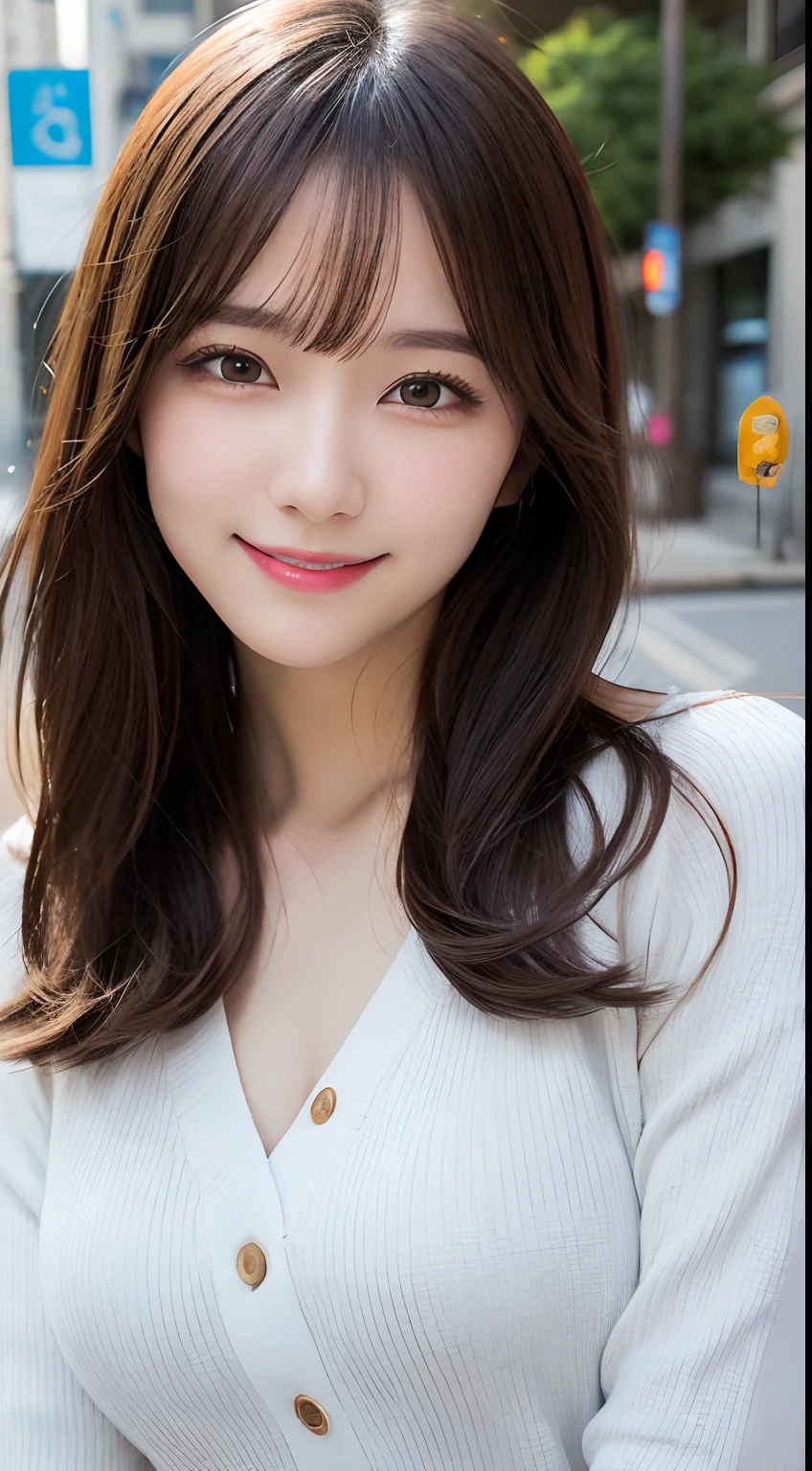 masutepiece, Best Quality, Illustration, Ultra-detailed, finely detail, hight resolution, 8K Wallpaper, Perfect dynamic composition, Beautiful detailed eyes, doress,Medium Hair,mid-chest, Natural Color Lip, Random and sexy poses,Smile,Aoyama Street Walk