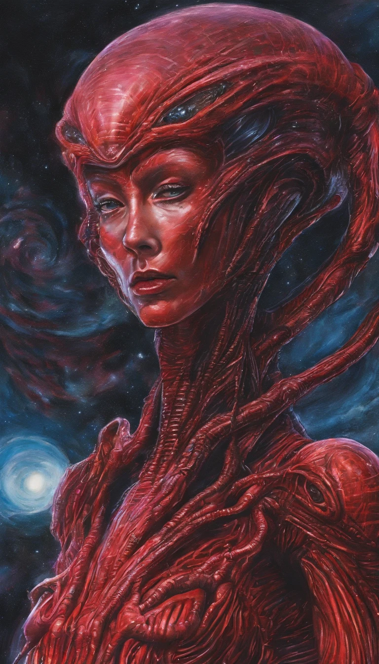 une femme a la peau rouge