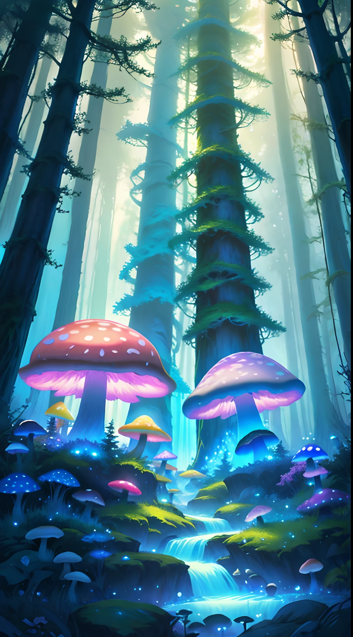 An enchanting and dreamy scene of a fantasy forest, with towering trees, glowing mushrooms, and hidden fairy glens, creating a sense of mystique and enchantment, artstation, digital illustration, intricate, trending, pastel colors,The theme of the forest, building