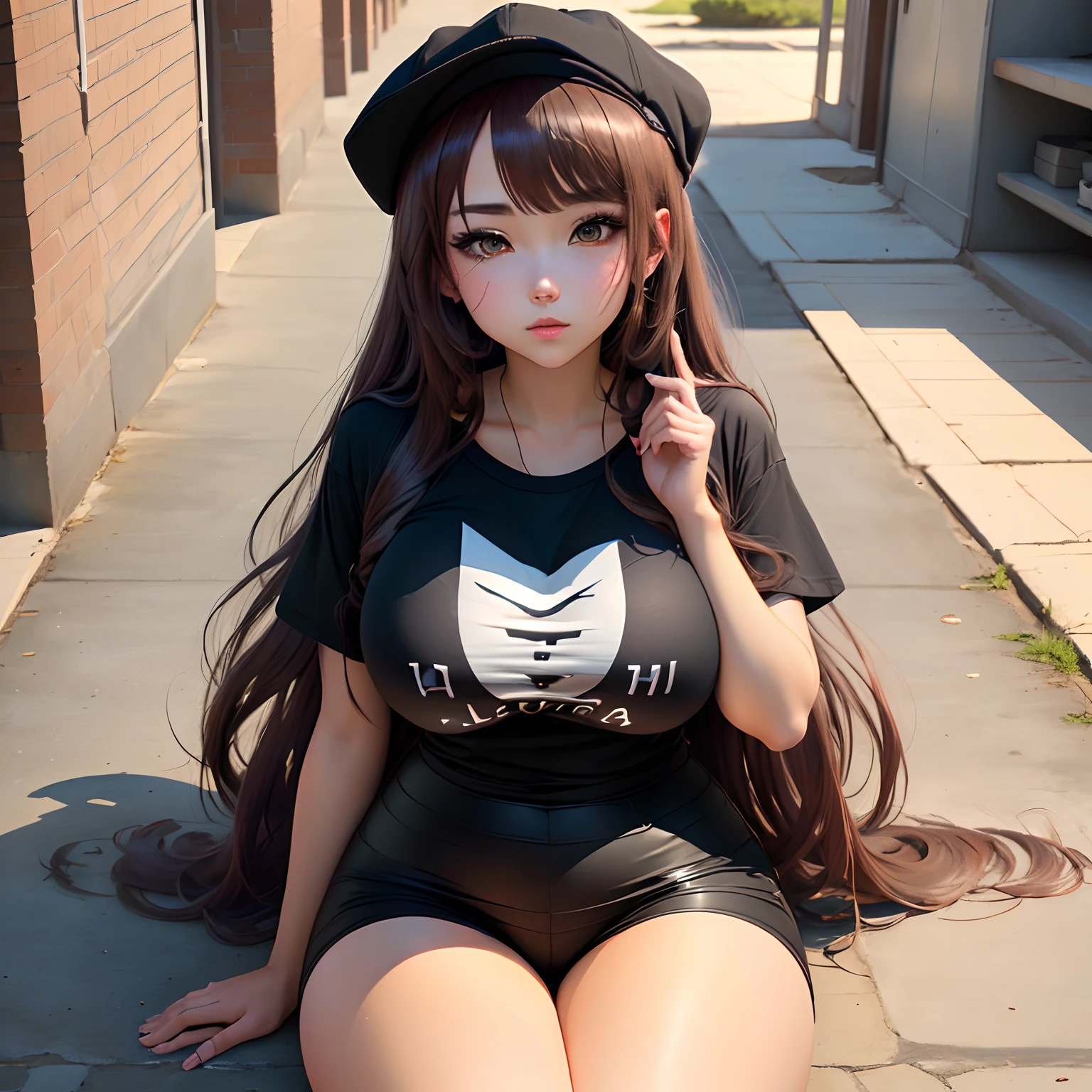 outfit-nanakusa, 1girl,bare arms, bent over,solo,in autumn,long hair,hair over shoulder,looking at viewer,cowboy shot, squat, pregnant