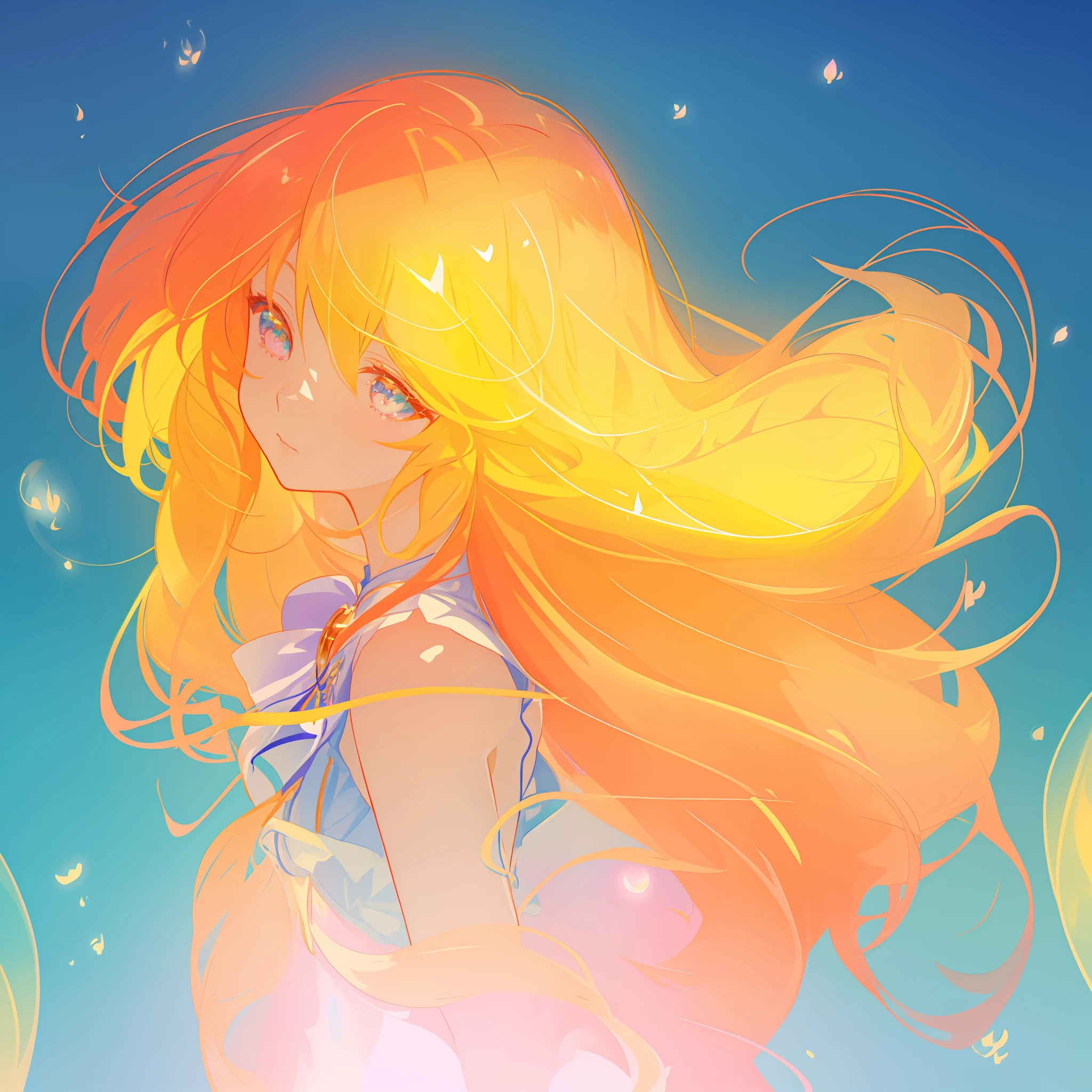 beautiful anime girl, portrait, vibrant pastel colors, (colorful), magical lights, long flowing golden hair, inspired by Glen Keane, inspired by Lois van Baarle, disney art style, by Lois van Baarle, glowing aura around her, by Glen Keane, jen bartel, glowing lights! digital painting, flowing glowing hair, glowing flowing hair, beautiful digital illustration, fantasia background, whimsical, magical, fantasy, beautiful face, ((masterpiece, best quality)), intricate details, highly detailed, sharp focus, 8k resolution, sparkling detailed eyes, liquid watercolor