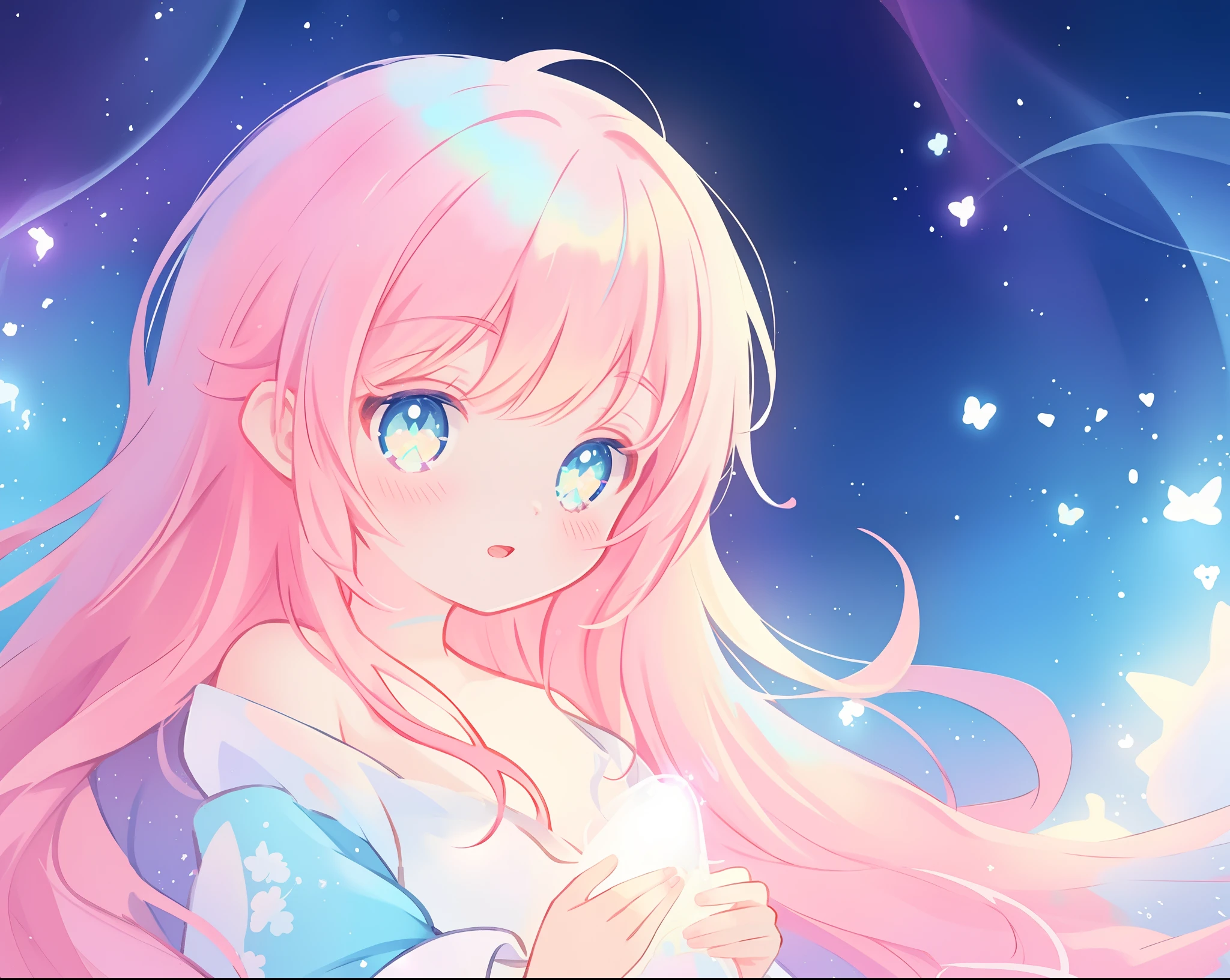 beautiful anime girl, censored nude, vibrant pastel colors, (colorful), magical lights, long flowing colorful hair, inspired by Glen Keane, inspired by Lois van Baarle, disney art style, by Lois van Baarle, glowing aura around her, by Glen Keane, jen bartel, glowing lights! digital painting, flowing glowing hair, glowing flowing hair, beautiful digital illustration, fantasia background, whimsical, magical, fantasy, beautiful face, ((masterpiece, best quality)), intricate details, highly detailed, sharp focus, 8k resolution, sparkling detailed eyes, liquid watercolor