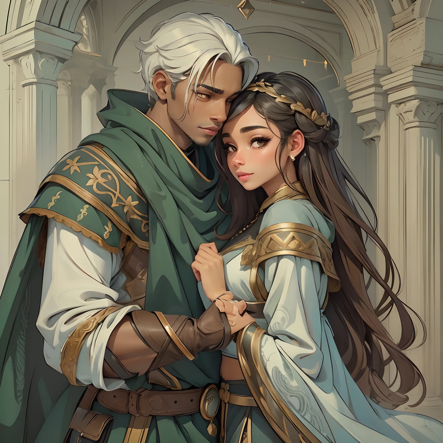 (best quality,4k,8k,highres,masterpiece:1.2),ultra-detailed,realistic,photorealistic:1.37,black couple,romantic,loving embrace,beautiful detailed eyes,beautiful detailed lips,black hair,stylish,urban setting,night scene,moonlight,soft lighting,natural environment,lush greenery,sparkling stars,vivid colors,bokeh,emotionally charged,passionate,affectionate,perfectly composed,modern,contemporary,fashionable attire,happy expression,indoor setting,comfortable furniture,relaxed atmosphere,lively background music,enthralling ambiance dark skinned
