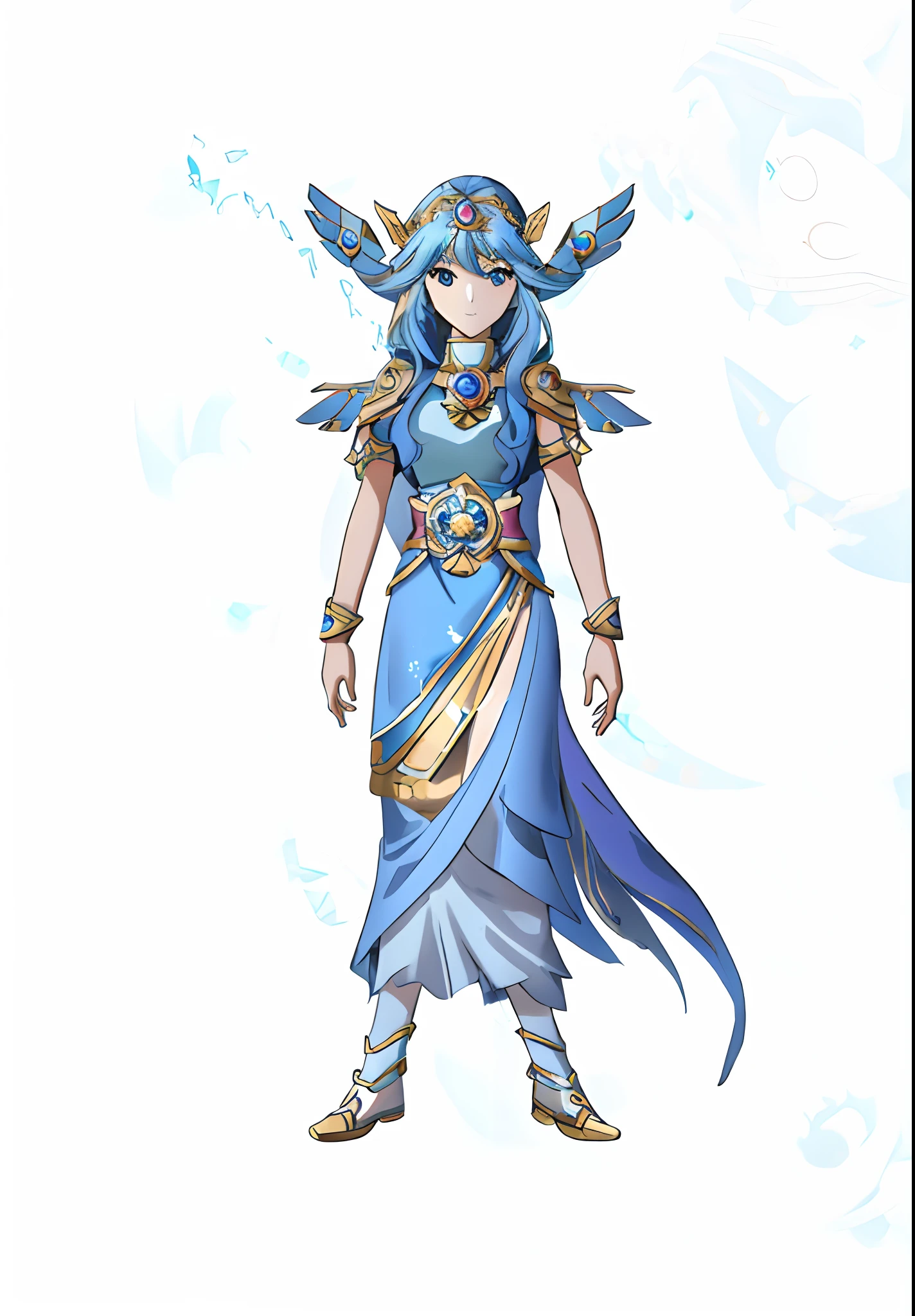 a close up of a cartoon of a woman in a blue dress, mystical atlantean valkyrie, maya ali as a wind mage, knights of zodiac girl, as a mystical valkyrie, portrait knights of zodiac girl, beautiful celestial mage, anime goddess, beautiful young wind spirit, maya ali as a wind sorceress, epic mage girl character, maya ali as a lightning mage
