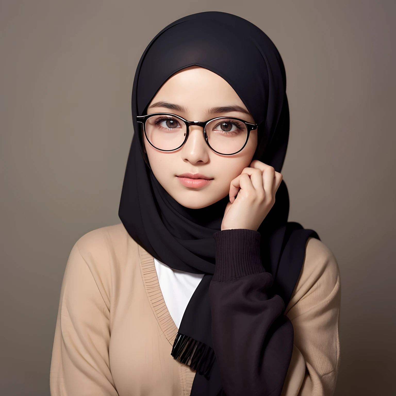 Beautiful Muslim girl wearing glasses