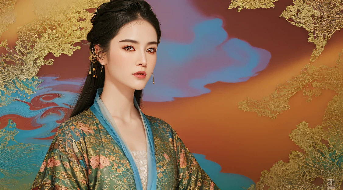 (Slightly drunk ruins), (Linen batik scarf), A slightly drunk fighting stance, looking at the ground, Batik linen bandana, Chinese 4 python pattern long sleeve garment,Slightly drunk(Abstract propylene splash:1.2), Dark clouds lightning background,Flour flies(realisticlying:1.4),Black color hair,Pink flutters,rainbow background, A high resolution, the detail, RAW photogr, Sharp Re, Nikon D850 Film Stock Photo by Jefferies Lee 4 Kodak Portra 400 Camera F1.6 shots, Rich colors, ultra-realistic vivid textures, Dramatic lighting, Unreal Engine Art Station Trend, cinestir 800,Flowing black hair,(((morningglow)))Slightly drunk(Color)(Linen batik scarf), A slightly drunk fighting stance, looking at the ground, Batik linen bandana, Chinese python pattern long-sleeved garment, Drunk(Abstract propylene splash:1.2)(Masterpiece, Top quality, Best quality, offcial art, Beautiful and aesthetic:1.2), (4girl), extreme detailed eyes, (Fractal art:1.3), Colorful, highest details, (Perfect face), Shiny skin, hdr, (white cloak golden lines:1.2), milky ways, (light stre), striking visual effects, (dynamic streaks, luminous trails:1.2), Vibrant colors, (4 Phoenix), (4 Dragons)