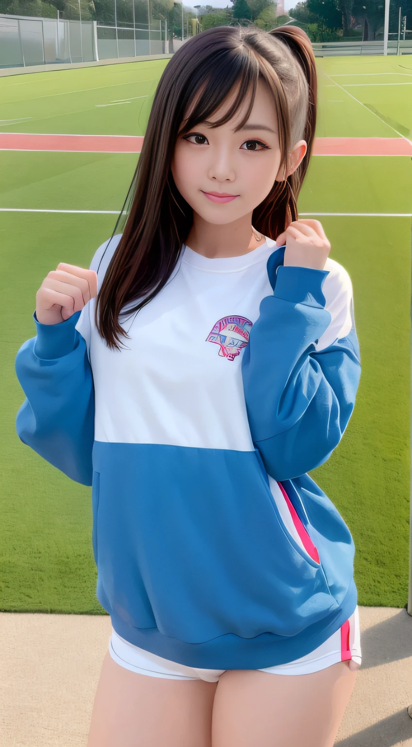 hightquality、masterpiece、ultra res、a beauty girl、Beautiful girl face、cute girl face、、School sports ground、Wearing gym clothes、full bodyesbian、Famous actresses of Japan、very beautiful face、A sexy