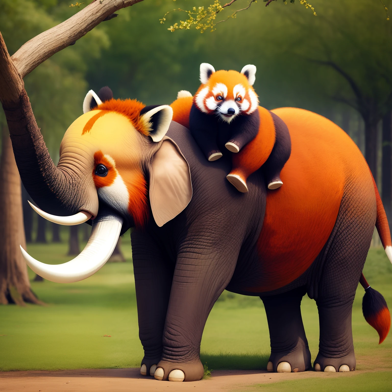 Elephant and red panda