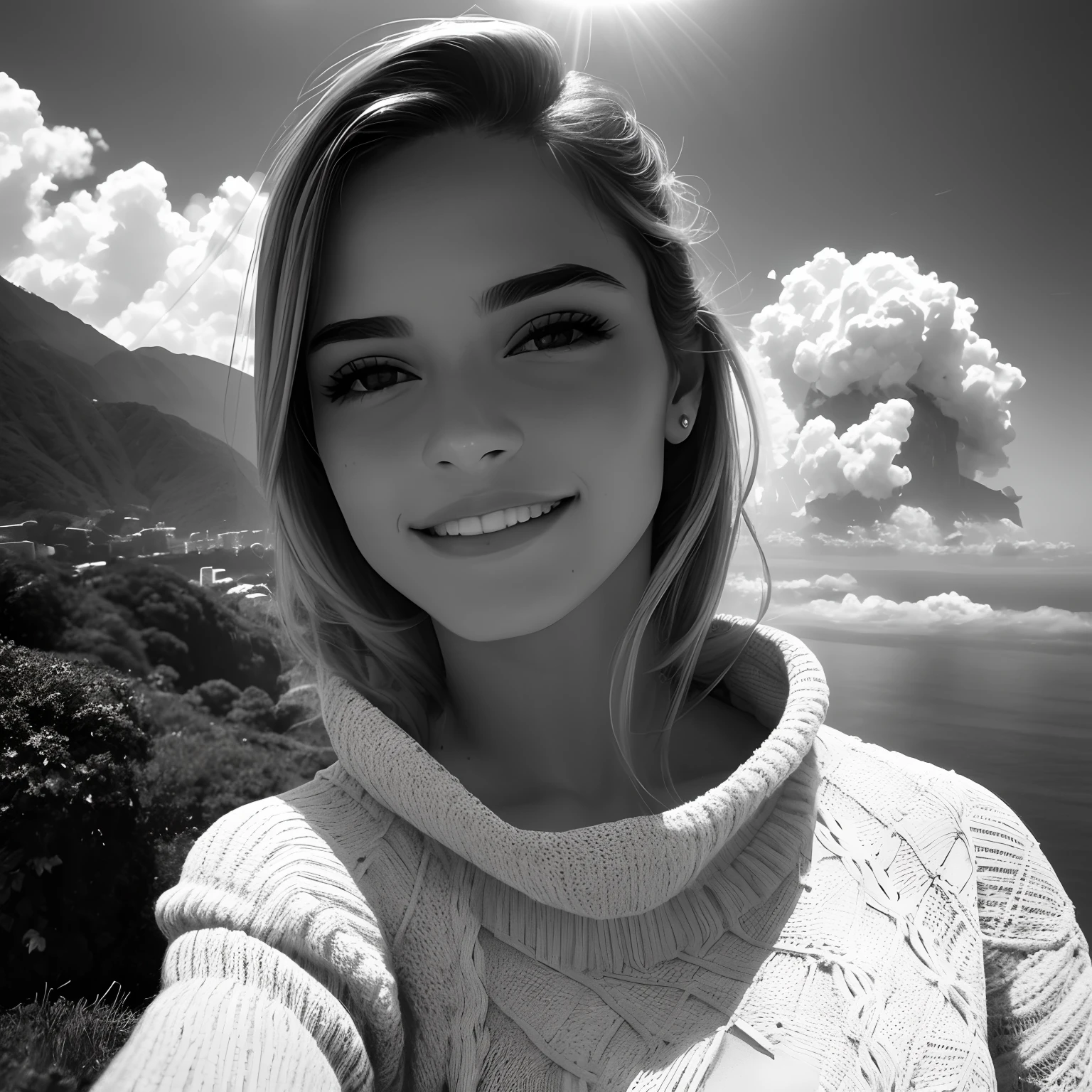 VeronicaCipher ((selfie na parte superior do corpo, Feliz)), master part, qualidade superior, Ultra Detalhe, sozinho, ao ar livre, (noite), montanha, Natureza, (estrela, ..lua) Alegre, Feliz, luva, sweater, kalap, lanterna, floresta, Rocha, Rio de Janeiro, madeira, smoke billowing, sombra, contraste, clear sky, analogue style (Ver Visualizador:1.2) (textura da pele) (filmic grain: 1.3), (tons quentes, tons quentes): 1.2), Close-up, Cinematic light, luz lateral, Ultra high resolution, sombra do colete, ..RAW, Desgaste Pullover, Kodak Vision 3,
