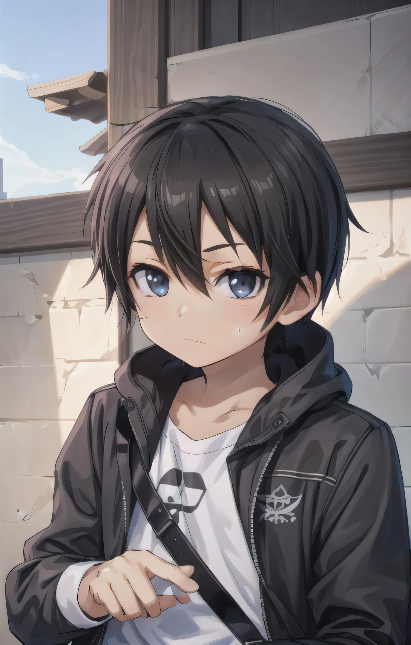 1 boy,more details in eyes,cute,looking at viewer, adorabel boy,cute face,details sky,handsome,young,juvenile, ((masterpiece:1.4,best quality)),multiple details, eyeshadow,sfw, kirito
