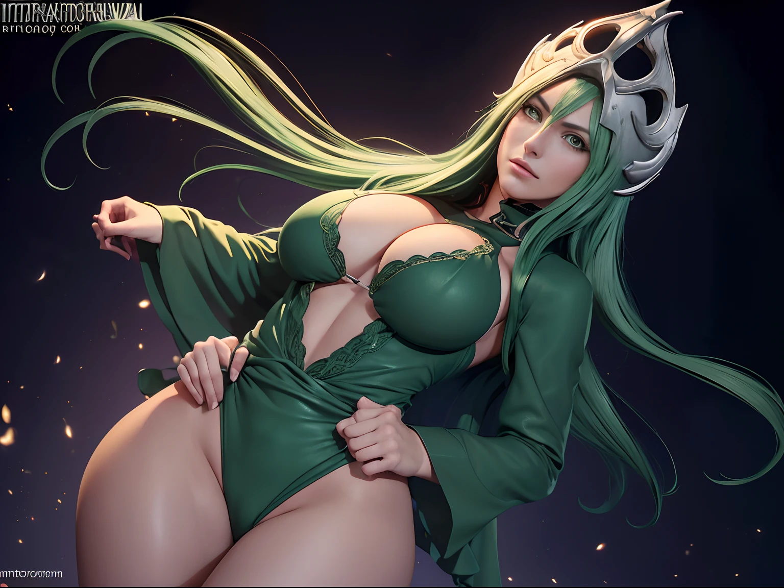 (((nellliel)) ((de bleach))(hd)) (((enormes tetas)))((8k)))(((ropas rasgadas color verde)))((lleva un craneo sobre la cabeza)) ((cuerpo completo))((cabello verde))(((Amazing tits)))caliente, hermosa,((Hornie)), 8k, hiperrealista todo como un motor irreal trazado de rayos render ((estilo humano hiperealista)),(((Empty dark background))). hiperrealista todo como un motor irreal trazado de rayos render estilo humano realista ,(((Empty dark background)))., Suavemente iluminado, Intimo exquisito detalle, foco nítido, intrincadamente detallado, rewarded photography, small-catchlight, bajo contraste, alta nitidez, facial-symmetry, profundidad de campo, cinematic background, Renderizado del motor irreal, Imagen central, dream-like, Suavemente iluminado, intimo, imagen de cuerpo completo ,cuerpo completo,((tetona)),((piernas torneadas)) perfect ass ecchi