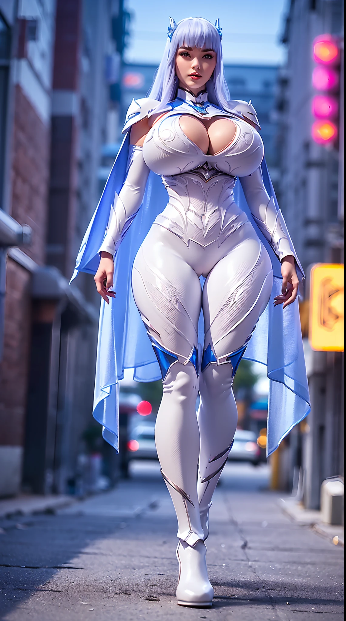 1GIRL, SOLO, COQUETTE, (HUGE FAKE BOOBS:1.3), (STREET CITY BACKGROUND), (FUTURISTIC ICE PHOENIX MECHA CROP TOP, ROYAL CAPE, CLEAVAGE:1.2), (SKINTIGHT YOGA PANTS, HIGH HEELS:1.2), (PERFECT BODY, FULL BODY VIEW:1.5), (LOOKING AT VIEWER), (WALKING DOWN:1.2), MUSCLE ABS:1.3, ULTRA HIGHT DEFINITION, 8K, 1080P.