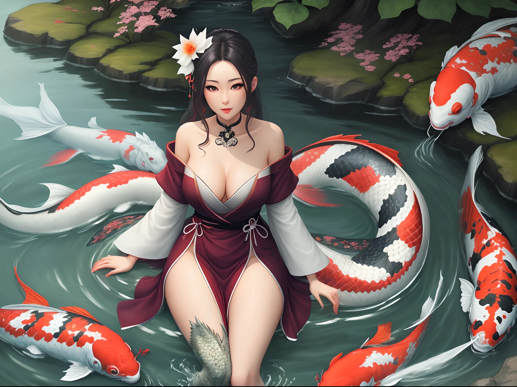 Elegant female with koi dragon traits