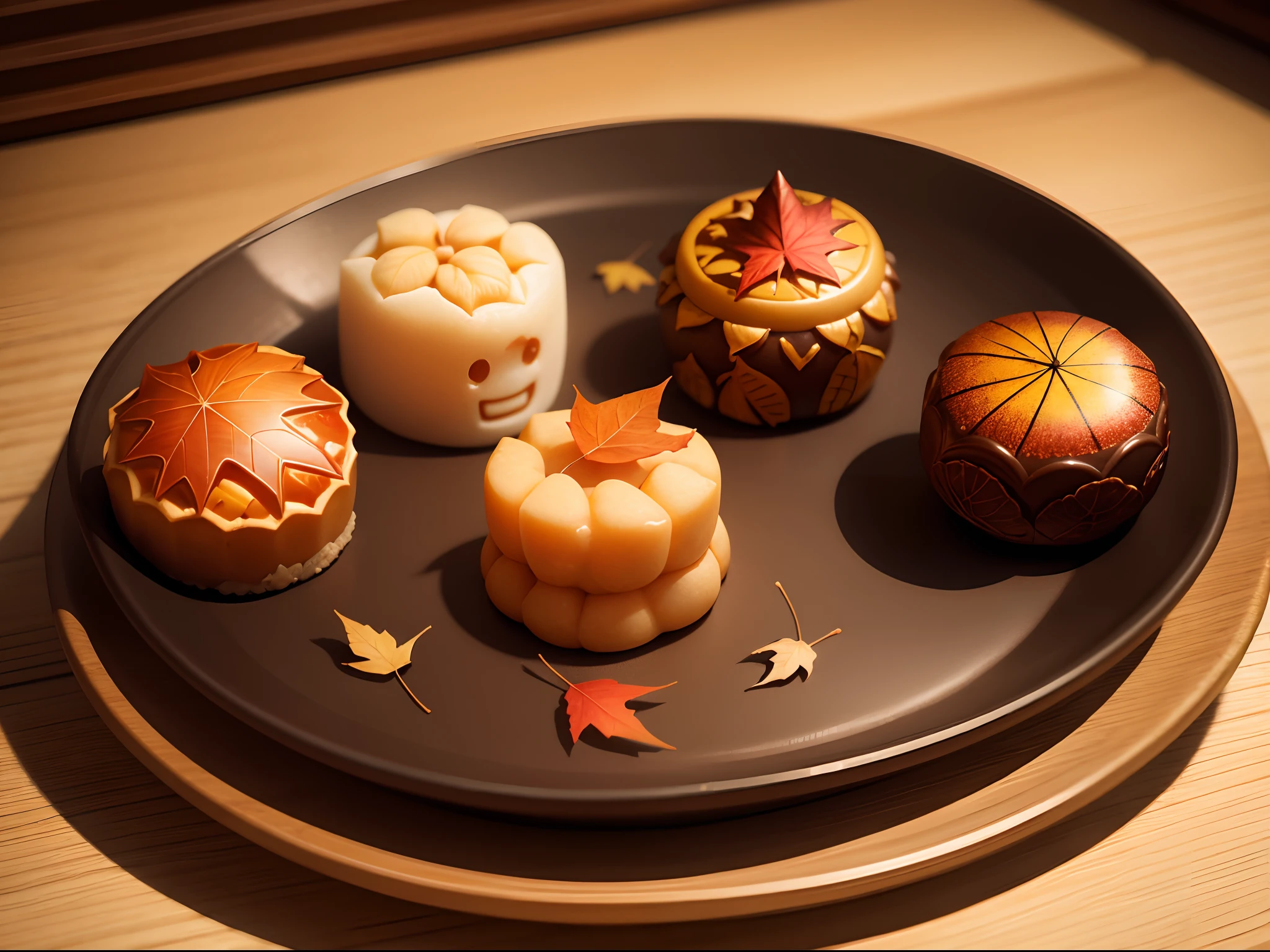 Japanese sweets in the shape of autumn leaves, masterpiece, super detail, best quality