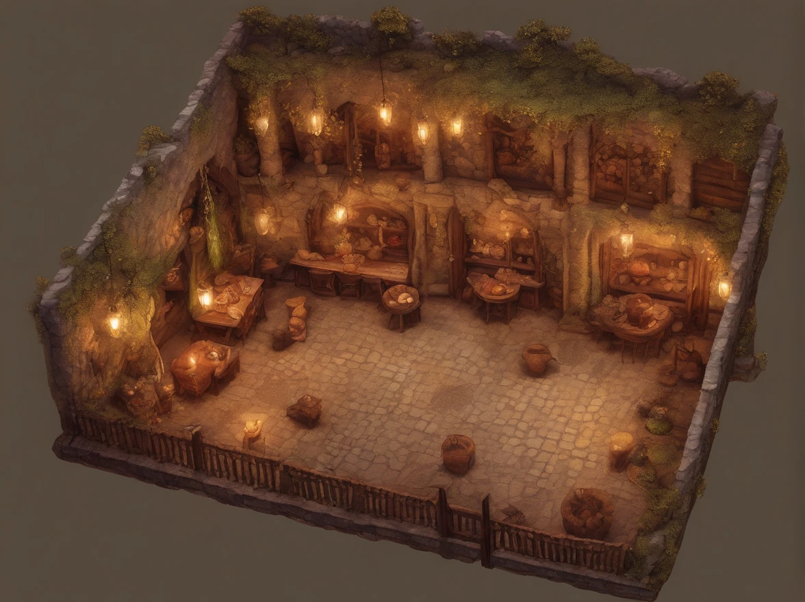birdseye straight top-down shot from a drone, 2d, battle map of the well lit interior breakfast tavern, built sturdy, affluent but humble, dungeons and dragons, final fantasy, game art, (coherent architecture and interior, with realistic proportions and textures, intricate details, hand drawn, vibrant, cinematic lighting, masterpiece, 8k)
