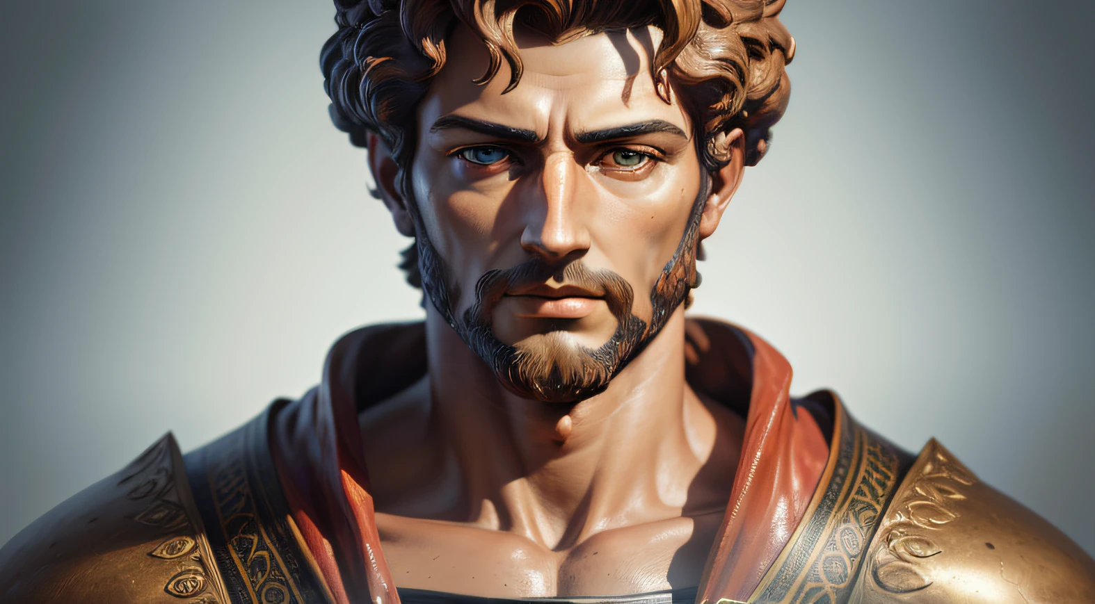 (best quality,4K,highres:1.2),ultra-detailed,realistic,portrait sculpture of the stoic Marco Aurelio in vibrant colors,lateral face view,super realistic wallpaper