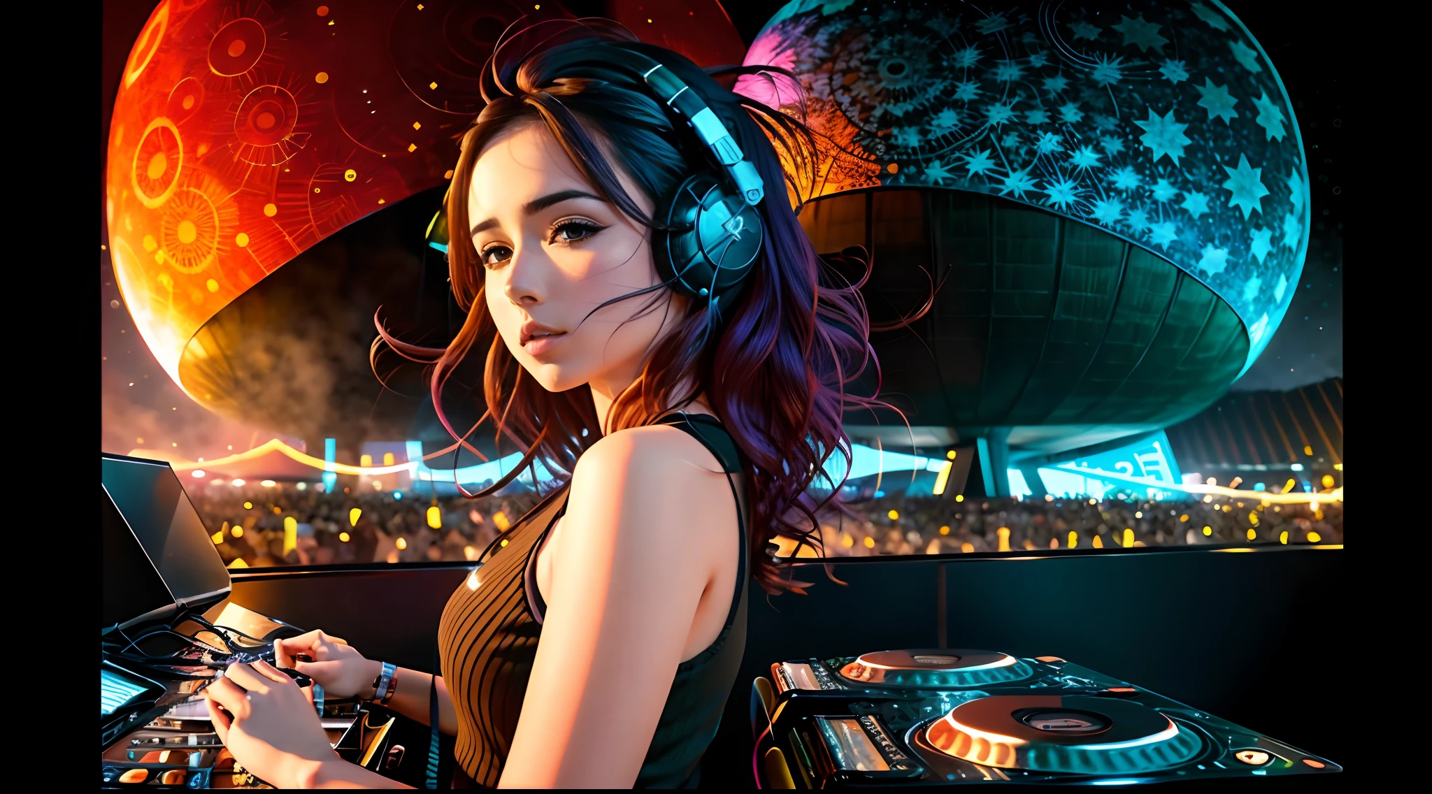 mulher linda, ESCUROS cabelo liso muito comprido, estilo retrato , with headphones holding a Pink Floyd album, O lado escuro da lua, lado escuro, anime moe artstyle, prisma, 2 d cg |, Art not Guweiz style, 3840x2160, 3840 x 2160, Estilo anime 4K, papel de parede!, Fanart de alta qualidade