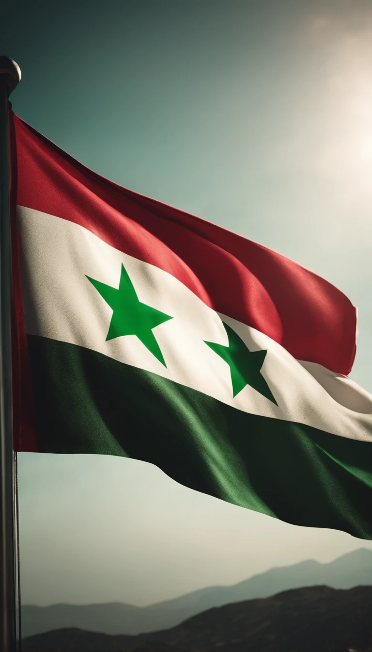 Flag of Syria、Green star、blanche