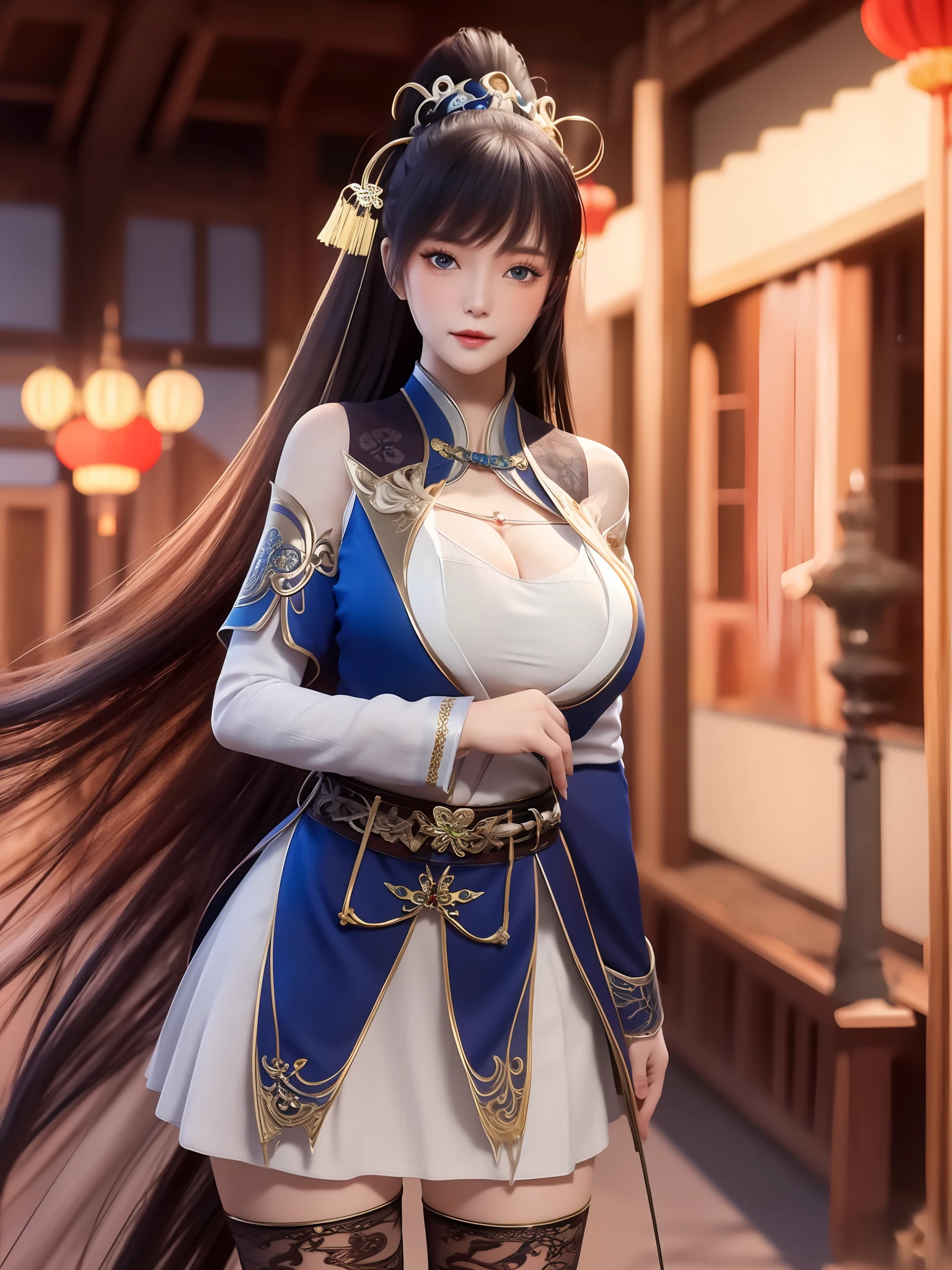 1girl,long hair,dress,hair ornament,looking at viewer,mature female,cityscape,night,thighhighs,clothing cutout,bangs,white skirt,ponytail,cowboy shot,long sleeves,belt,blue eyes,makeup,blush,Master quality, highest quality, best picture quality, exaggerated details, goddess moonlight 9   asian little gth a shy expression,a close up , teen girl wither nice boobs(long hair / very, very exaggerated big breasts and tight, round breasts) , posing in front of the camera, having , wet breast under wear, wet breast hanfu open v chest clothes, full body xianxia,  thin silk fabric wet body, thin silk fabric lace petticoat, she