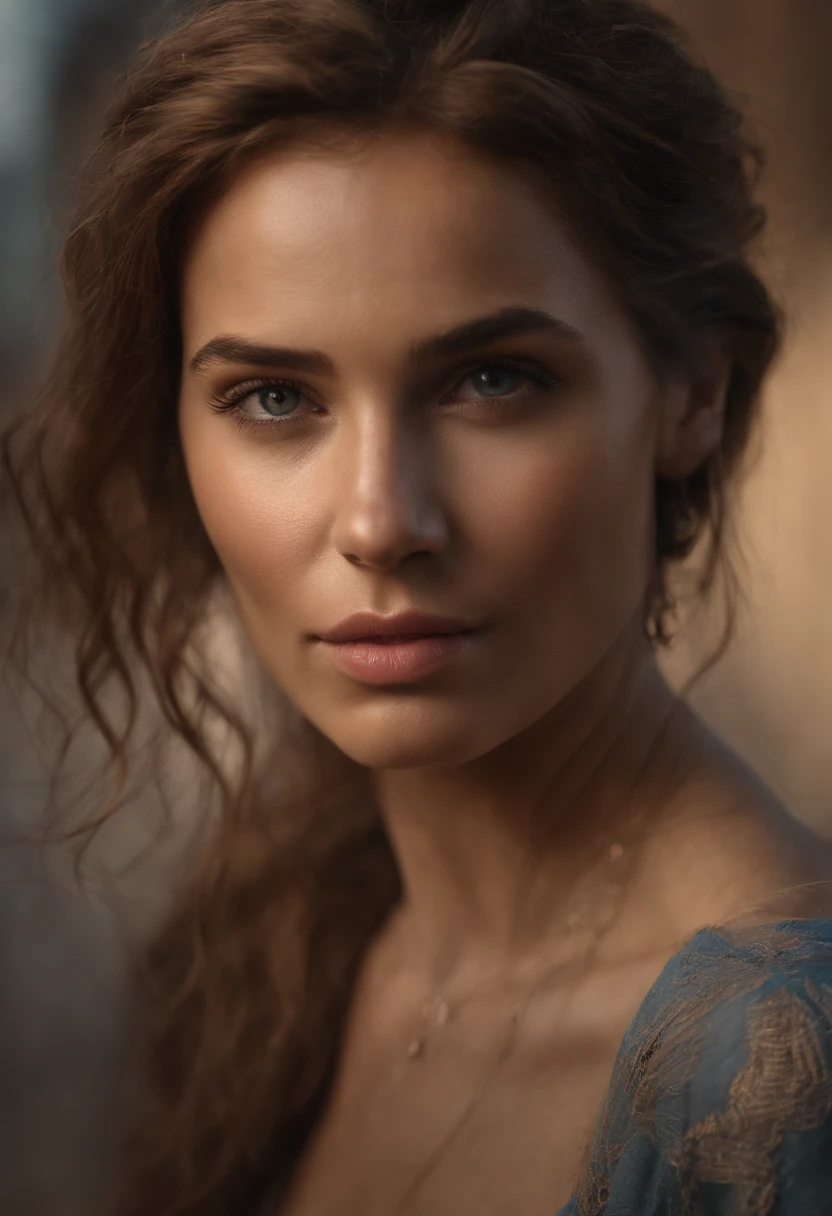 Jen Herron; una mujer joven (26 years old) supermodelo, rostro atractivo, joven estadounidense, cabello rubio, ojos azul claro, piel bronceada, chica cool, rasgos faciales atractivos, Small nose piercing, labios pintados de rosa, rostro relajado, cinematic face, rostro relajada, labios voluptuosos, cabello rubio, piel bien bronceada, retrato hiperrealista, al estilo de Ron English y Johanna Rupprecht, por Charlie Bowater, David Stoupakis, artstation, retrato de mujer con gran realismo, 8 k resolution, high resolusion, retrato hiperrealista, micro detalles