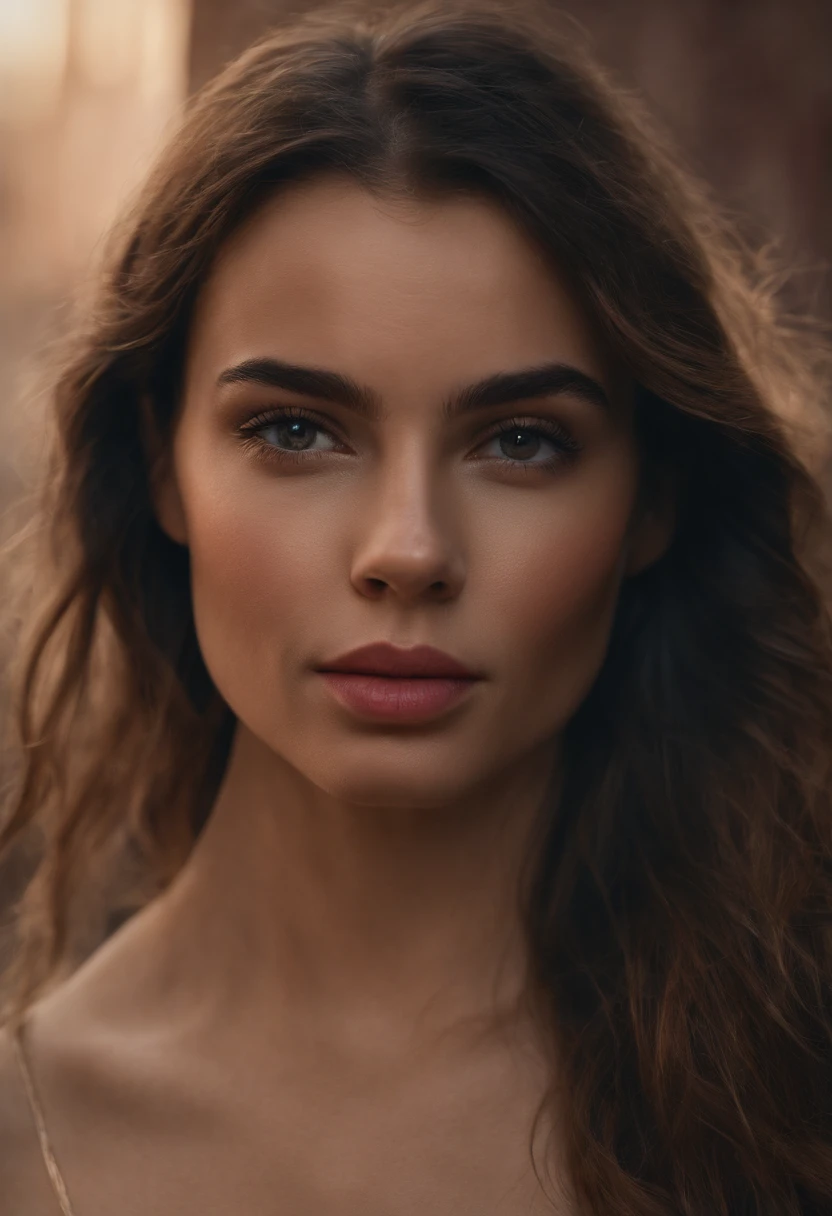 Jen Herron; una mujer joven (26 years old) supermodelo, rostro atractivo, joven estadounidense, cabello rubio, ojos azul claro, piel bronceada, chica cool, rasgos faciales atractivos, Small nose piercing, labios pintados de rosa, rostro relajado, cinematic face, rostro relajada, labios voluptuosos, cabello rubio, piel bien bronceada, retrato hiperrealista, al estilo de Ron English y Johanna Rupprecht, por Charlie Bowater, David Stoupakis, artstation, retrato de mujer con gran realismo, 8 k resolution, high resolusion, retrato hiperrealista, micro detalles