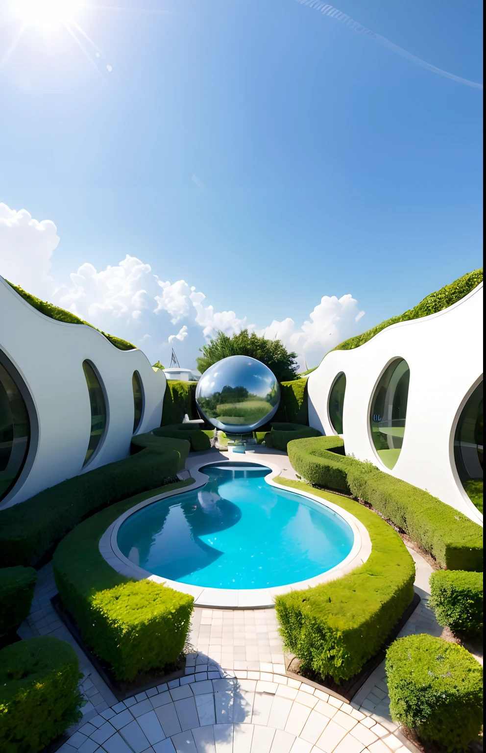 Future world, amazing looks of clean and tidy houses, apartments with green ecology architecture, curves design and domes, electric vehicles, peoples with futuristic clothes, infinity design, solar system powering houses, cool air,