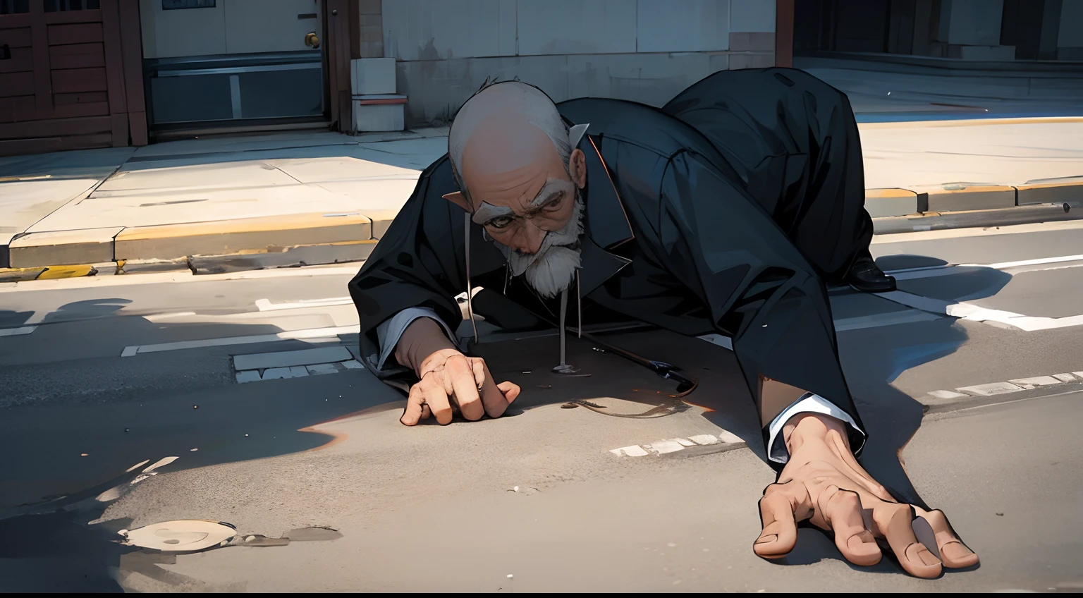 Shadow monster in the form of an old man、The whole body is shown、homeless、