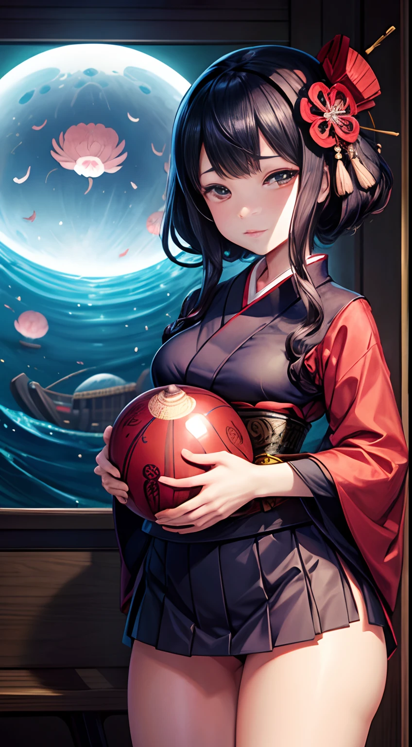 Katsushika Hokusai, Hiroshige, Kawase Hasui, katsuhiro Otomo, Mechanical, Japanese Anime, Surreal Mysterious Bizarre Fantastic Sci-fi Fantasy, Mechanics Beautiful Girl, Miniskirt, perfect sexy voluminous body, Spherical Time Machine, Malfunction Under repair, Alien Guest detailed, masterpiece high resolution definition quality, depth of field, cinematic lighting