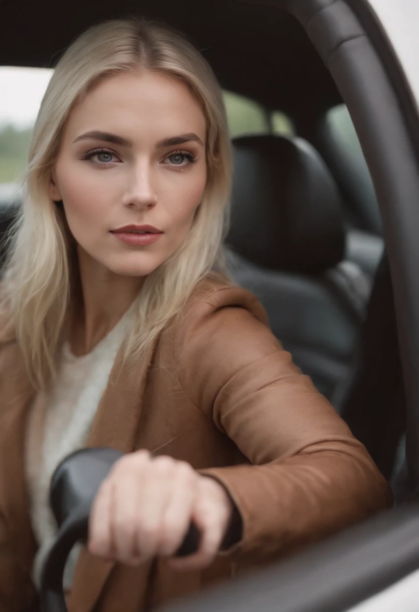Une belle femme blonde conduit une voiture de sport