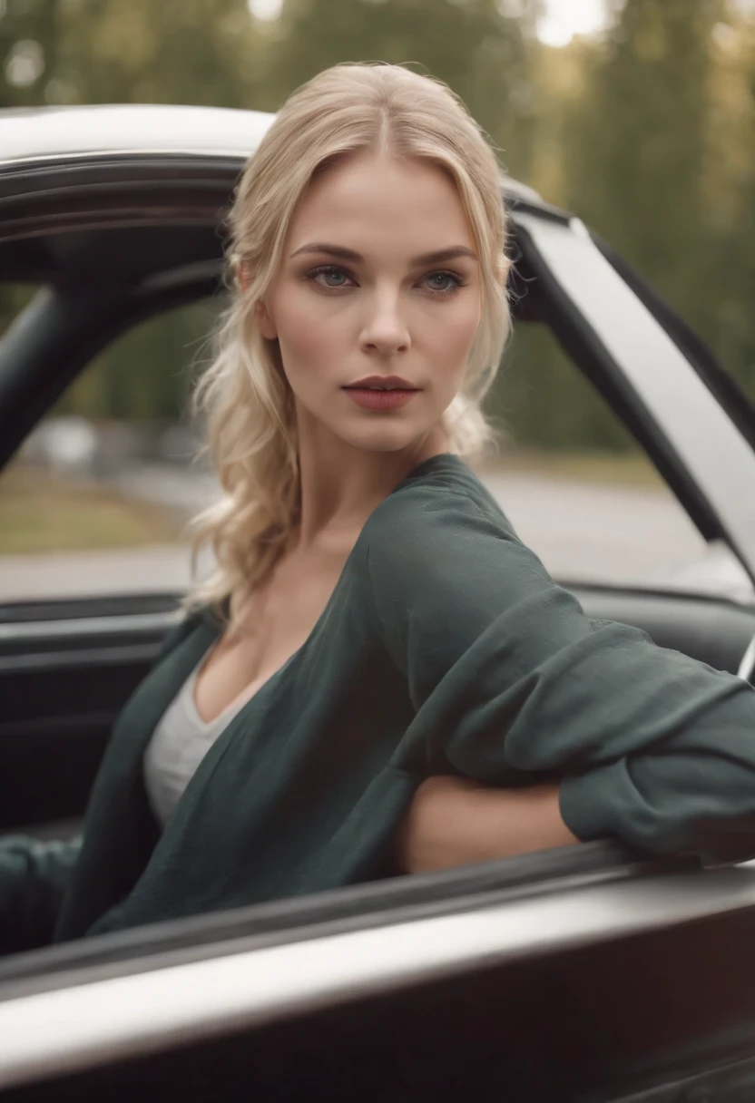 Une belle femme blonde conduit une voiture de sport
