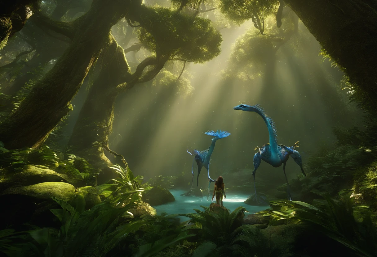 Epic, outside, Ultra HD, Masterpiece, Anatomically correct, Super detailed, Textured skin, Best quality, 8K, high resolution
(2 lovely Na'vi kids, Tucker and Keeley, Have fun in the forests of the planet Pandora) (Tucker and Keeley: 1.5), (The tree of the soul of the Na'vi: 1.0), Na'vi premises.
(Majestic, Tall buildings), Full of life, Dense trees, Leonopteryx,Na'vi:Toruk,scientific name:Gavilandora maxima,Enigmatic Atmosphere, exotic plants, Majestic, Tall, Brightly colored, Active, Elemental Night, Quiet, Mystery movie footage, Fantasticism, Sci-fi