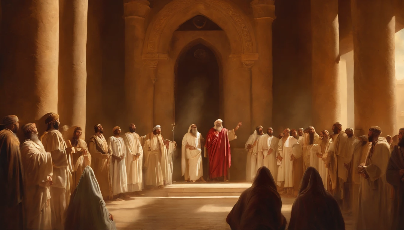 Jeremiah calls the Israelites to repentance, The Cry of the Prophet,Gatherings with large numbers of people, papyrus,Weathered parchment,Old gowns,,History reference,High-quality artwork and details,Realistic portrait style,Subtle color palette,vibrant background,natural textures,Deep Shadows,Subtle highlights,Historical accuracy,meticulous attention to detail,Emotional depth and intensity,Authentic Representation,Thought-provoking,Spiritual atmosphere,A Sense of Ancient Wisdom,Profound impact