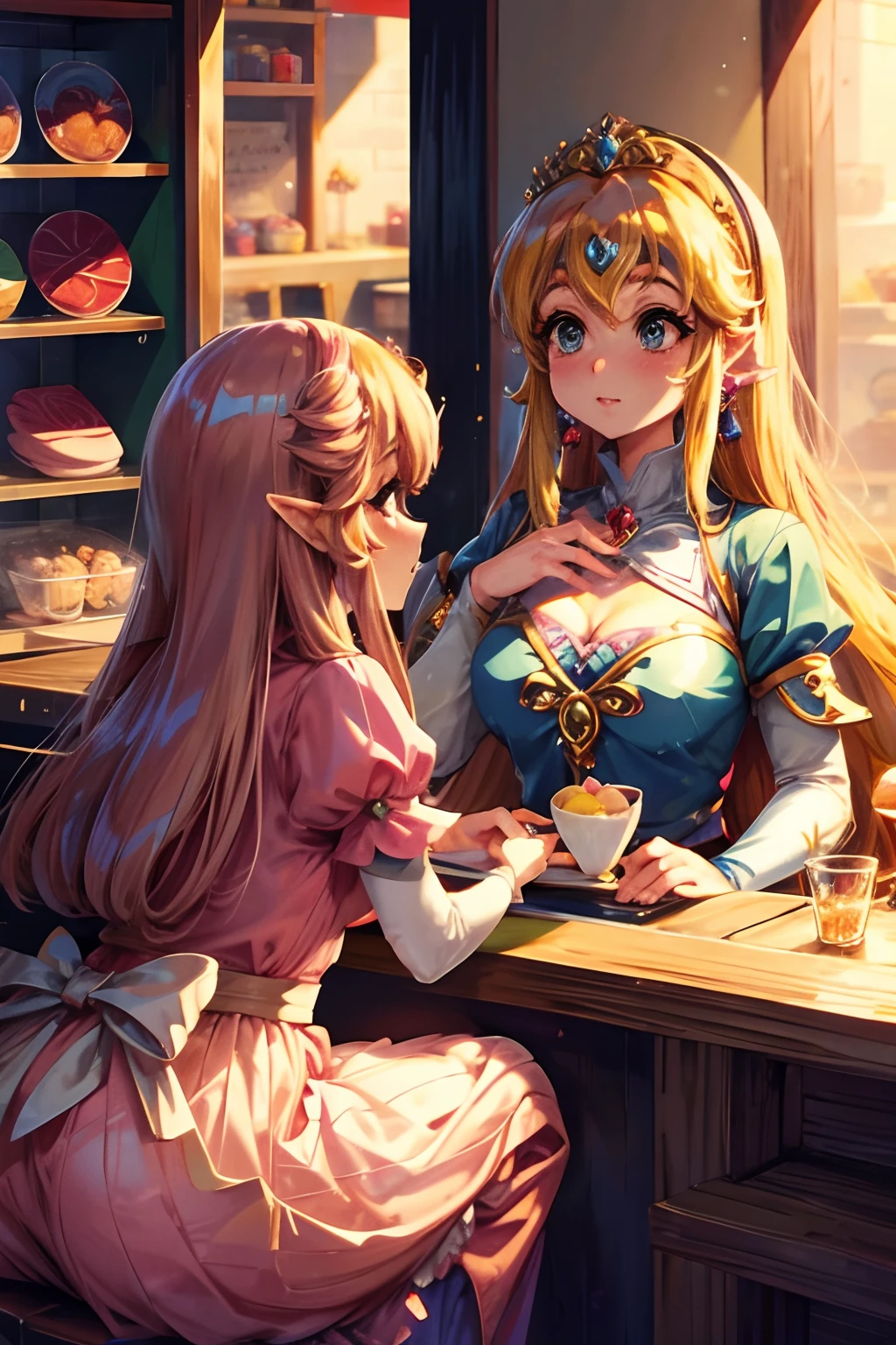 Princess Peach and Princess Zelda are working at a Mochi shop