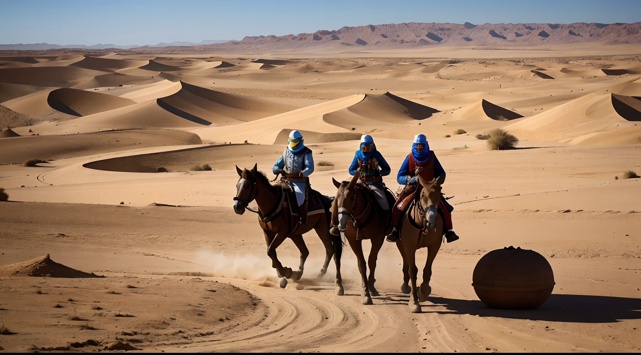 Royal expedition to the Karakum desert, con escenas de exploradores llegando al lugar.