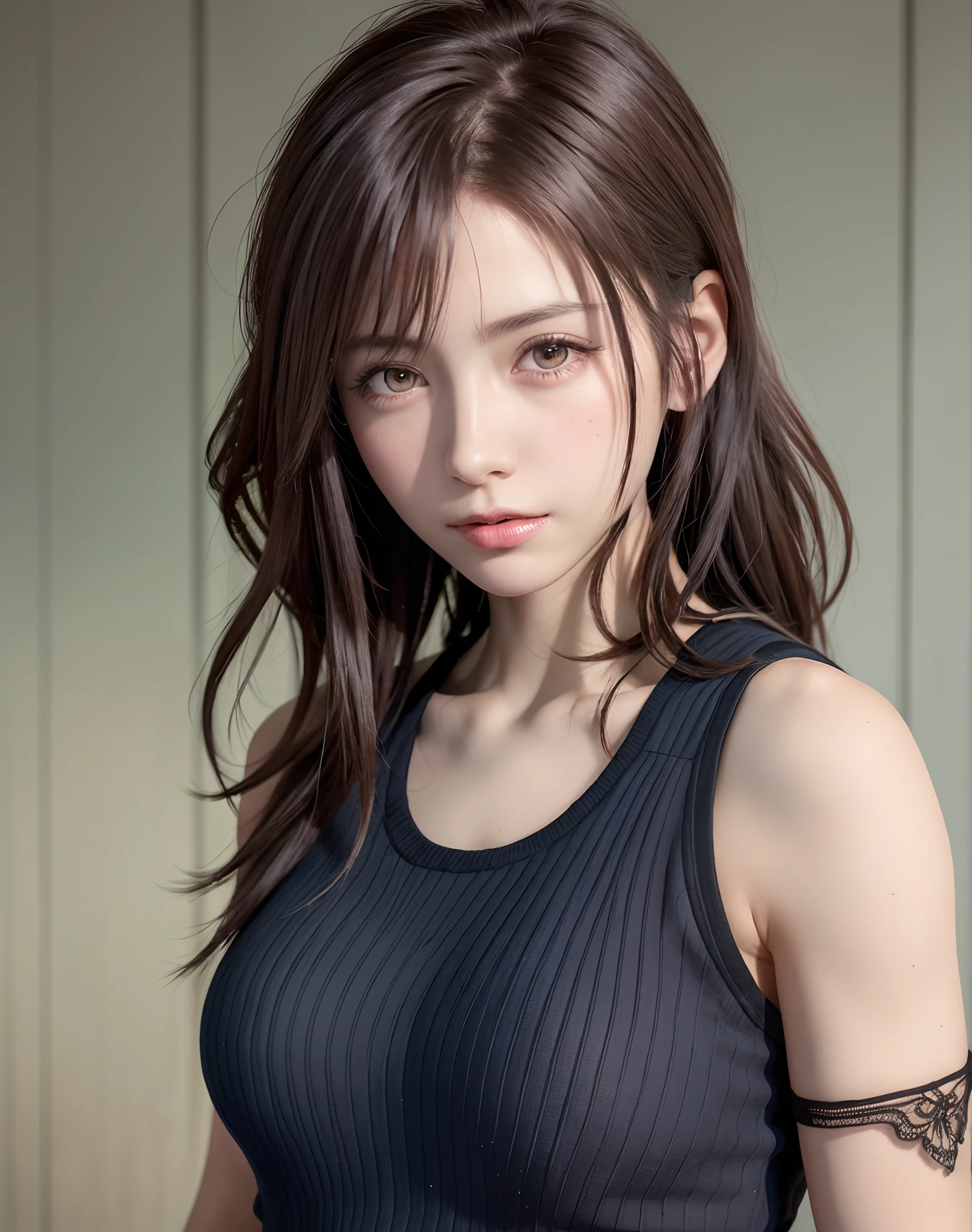 high quality picture, masutepiece, detailed hair texture, Detailed skin texture, Detailed Cloth Texture, 8K, Add fabric details, ultra detailed skin texture, ultra detailed photographic, Skin pores, Portrait of a girl, wearing tank top,