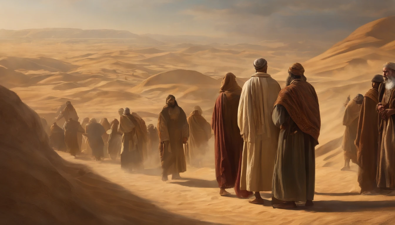 Arafed image of a group of people walking in the desert - SeaArt AI