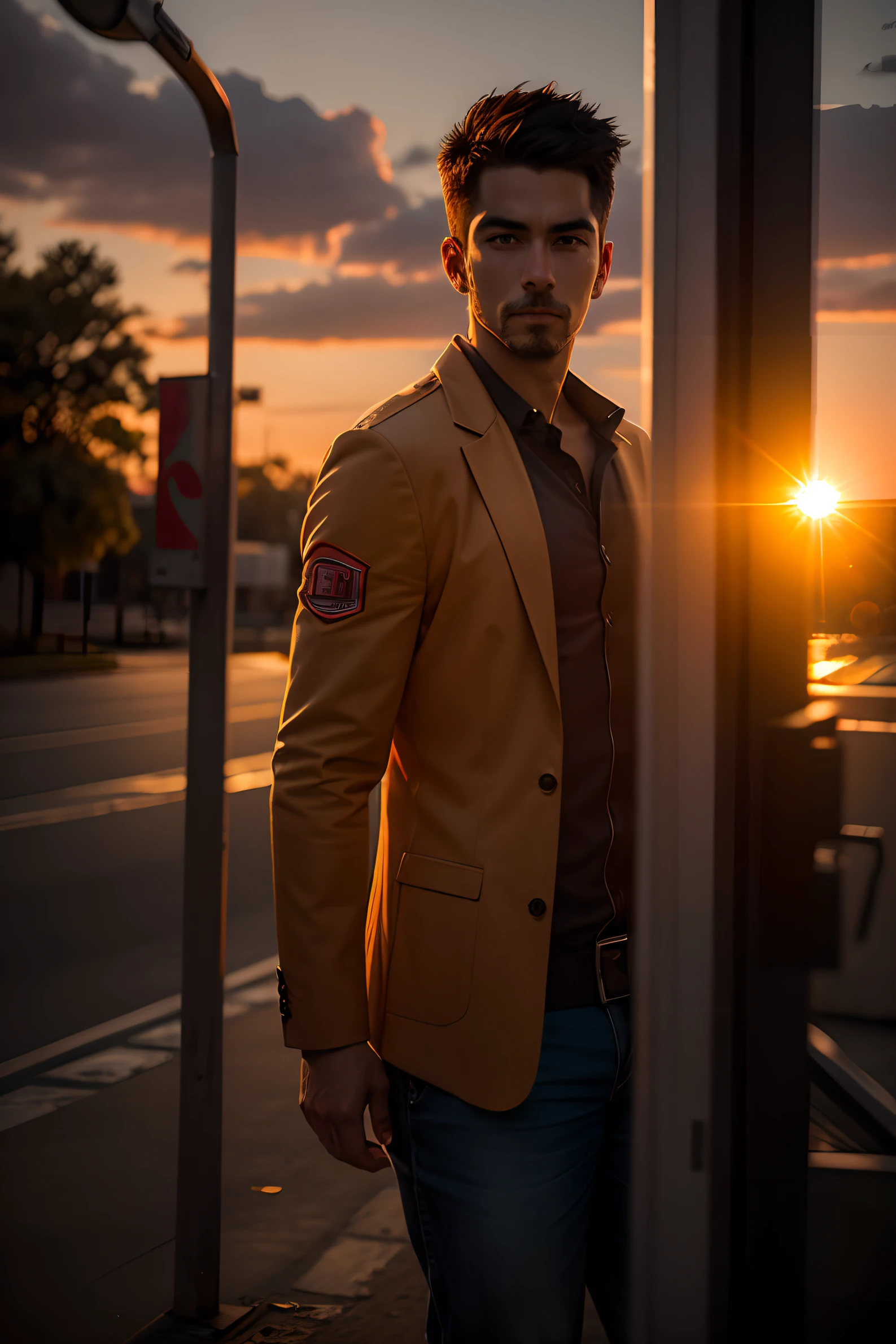 Change this person background sunset, professionel producer photography